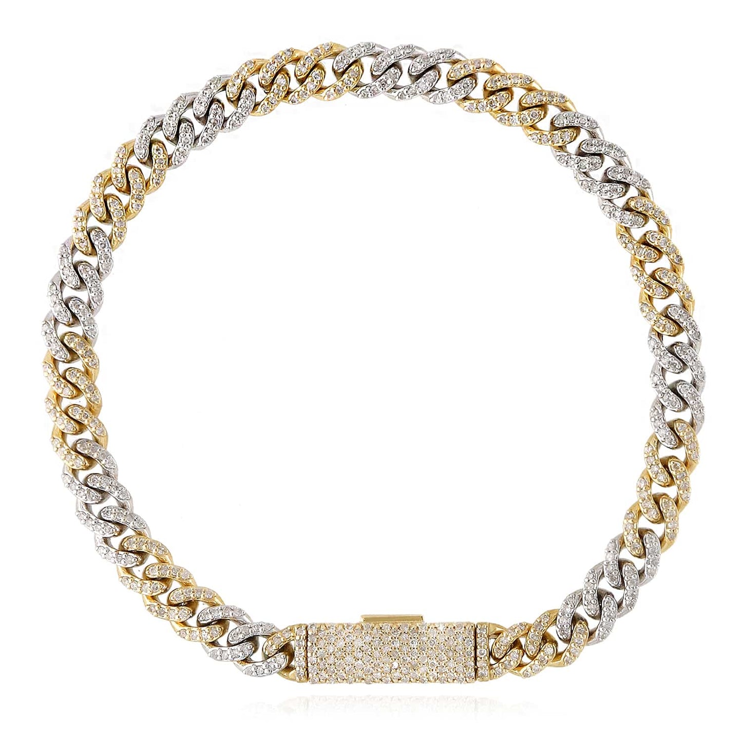 2.20CTW Real Diamond 10K Gold Yellow White Two-Tone 6mm Cuban Bracelet 7.5"