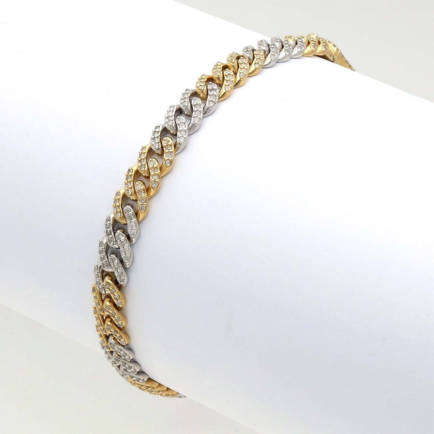 2.20CTW Real Diamond 10K Gold Yellow White Two-Tone 6mm Cuban Bracelet 7.5"