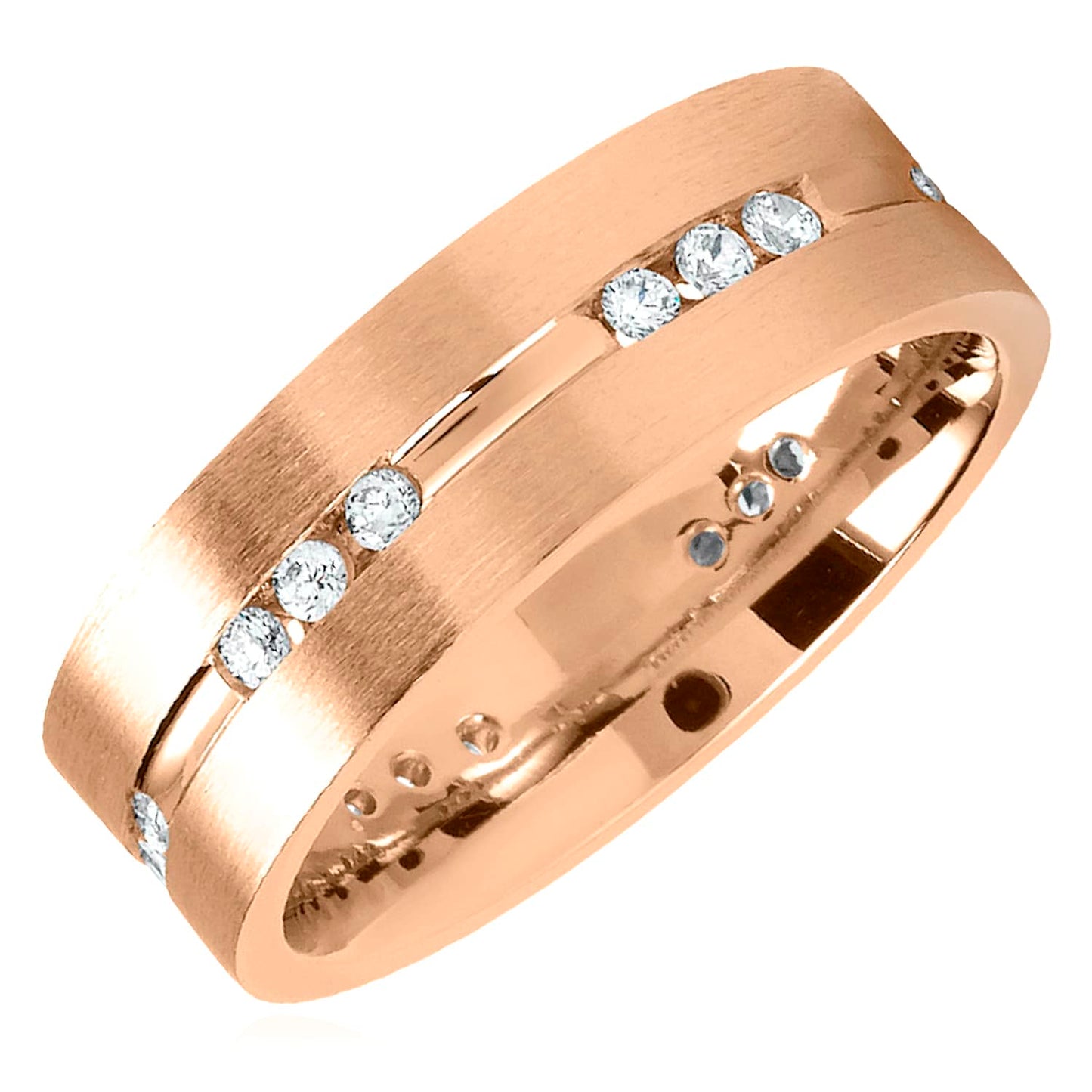 0.45CTW Real Diamond 7mm 14K Real Gold Rose Channel-Set Wedding Band Ring
