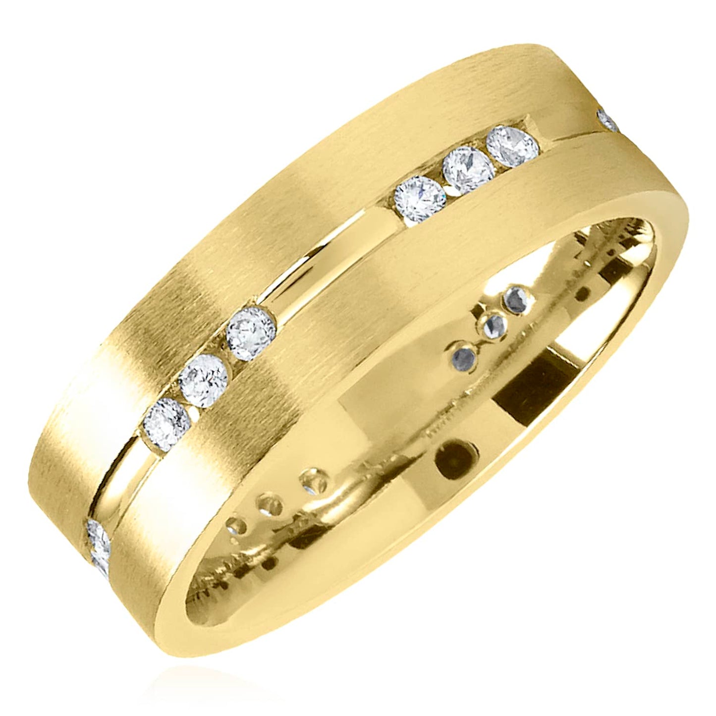 0.45CTW Real Diamond 7mm 14K Real Gold Yellow Wedding Band