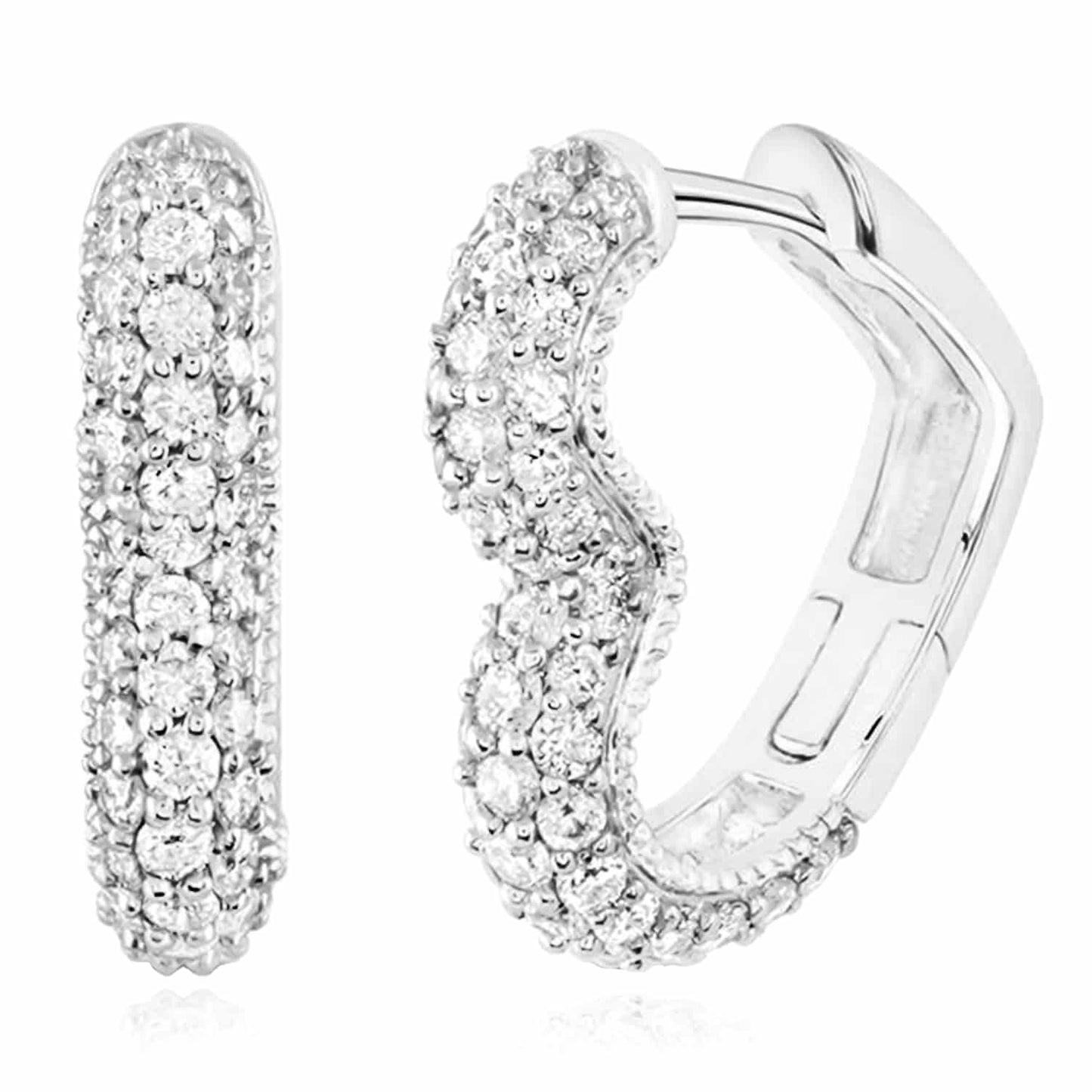 0.75CTW Real Diamond 14K Real Gold Yellow White Heart Huggie Hoop Earrings 16mm
