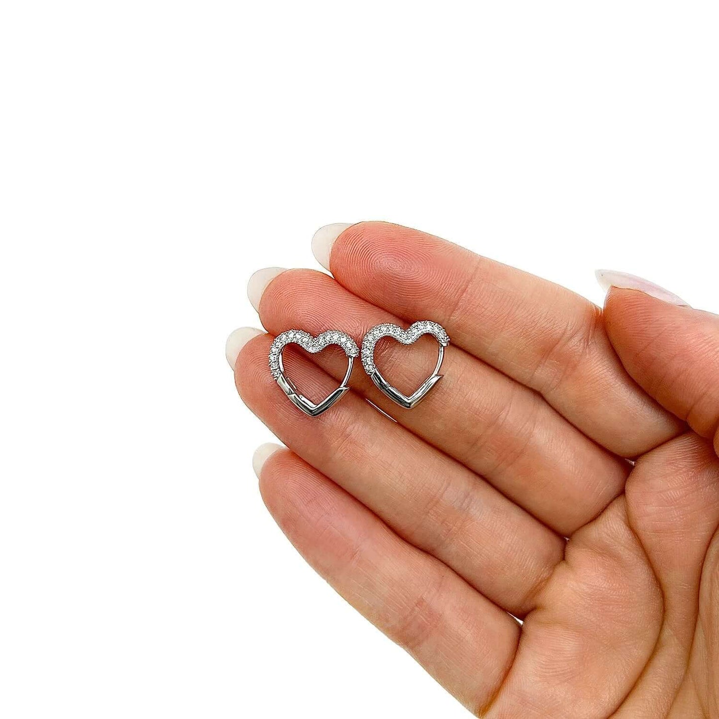 0.75CTW Real Diamond 14K Real Gold Yellow White Heart Huggie Hoop Earrings 16mm