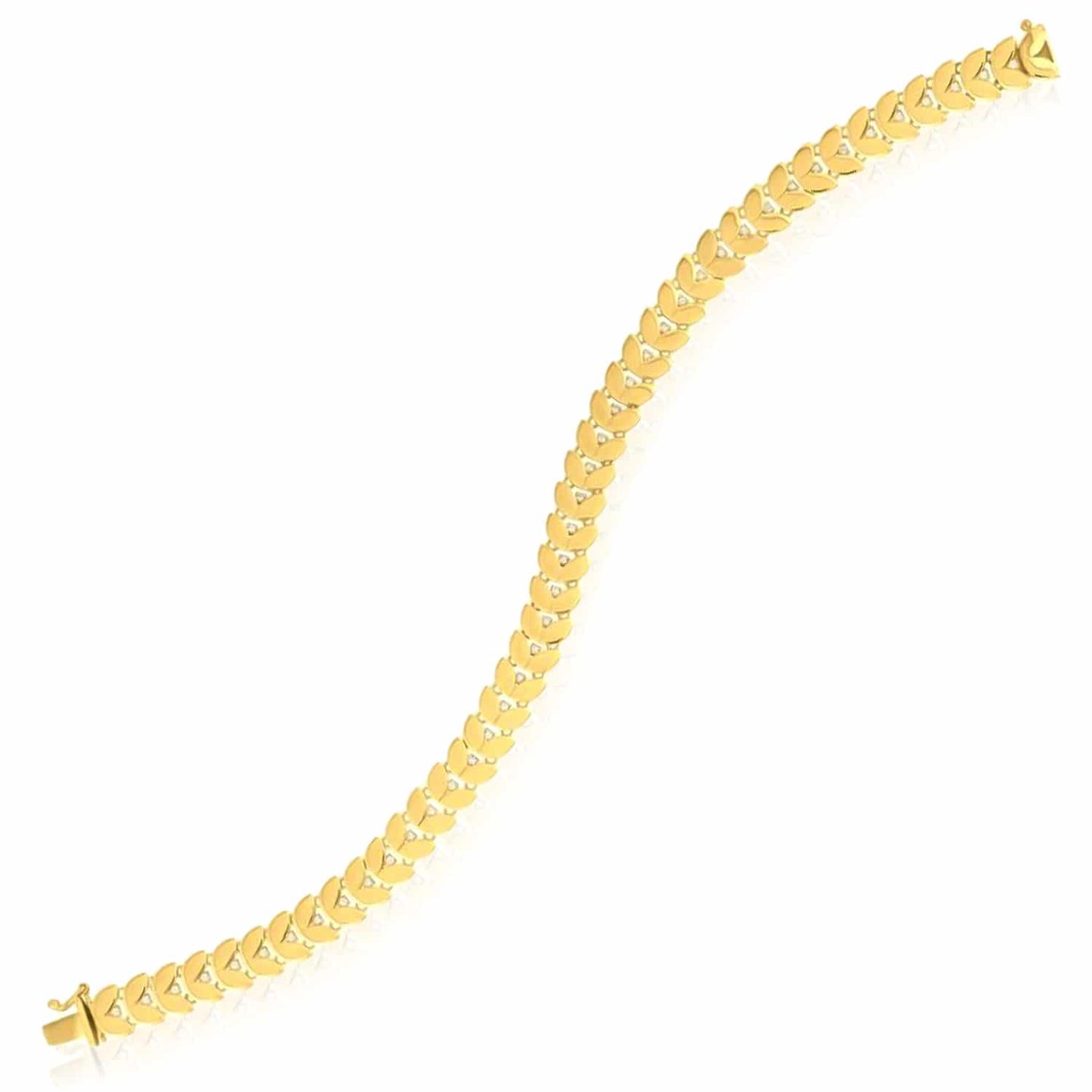 0.12CTW Real Diamond 14K Real Gold Yellow 7.5mm Laurel Leaf Chevron Bracelet 7.5"