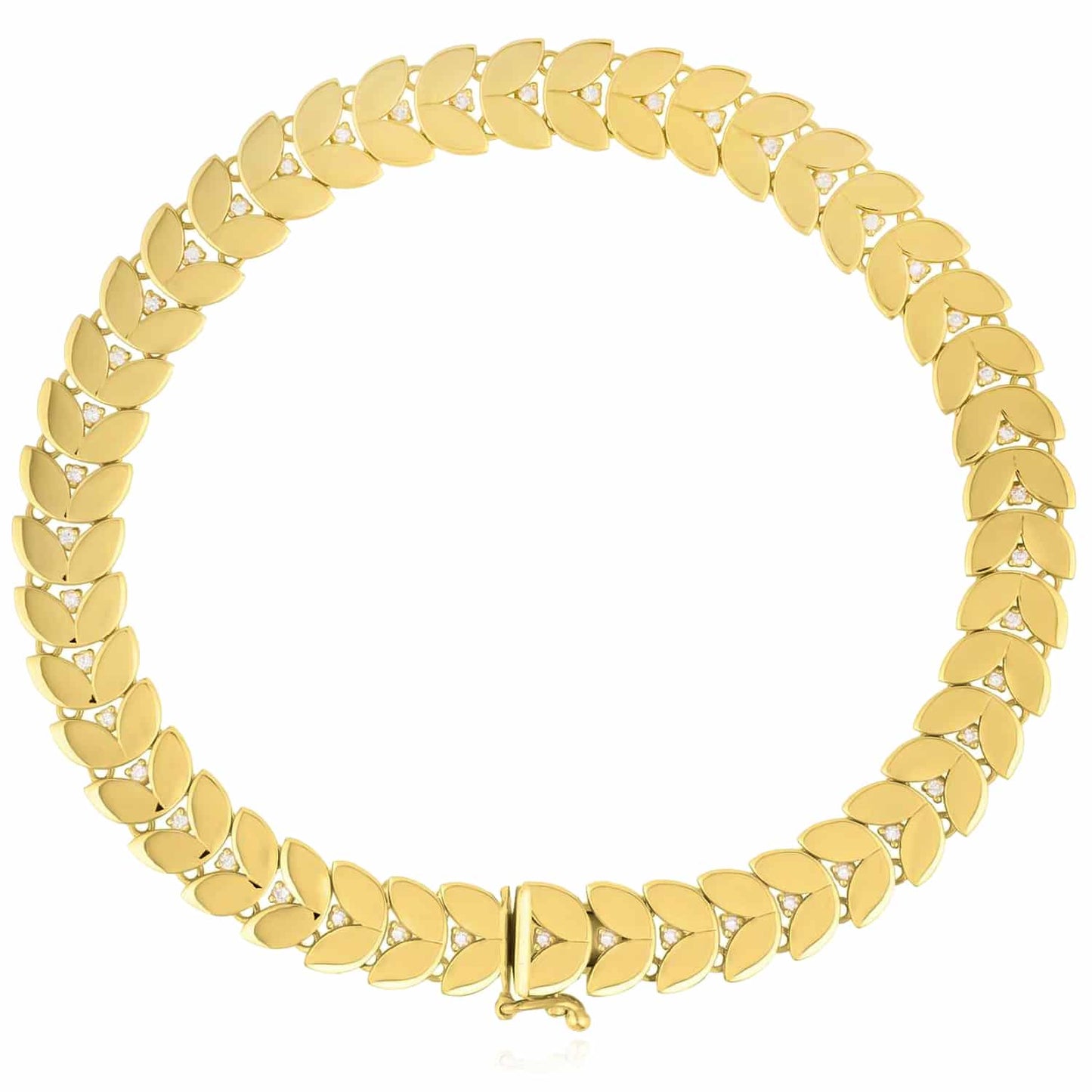 0.12CTW Real Diamond 14K Real Gold Yellow 7.5mm Laurel Leaf Chevron Bracelet 7.5"
