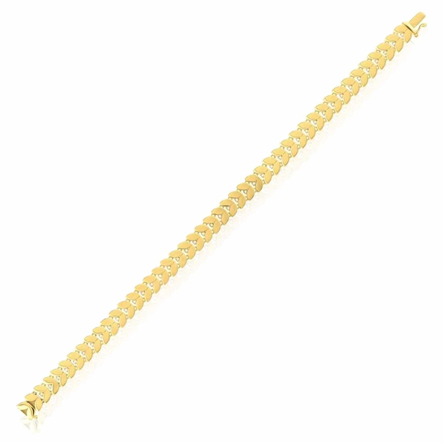 0.12CTW Real Diamond 14K Real Gold Yellow 7.5mm Laurel Leaf Chevron Bracelet 7.5"