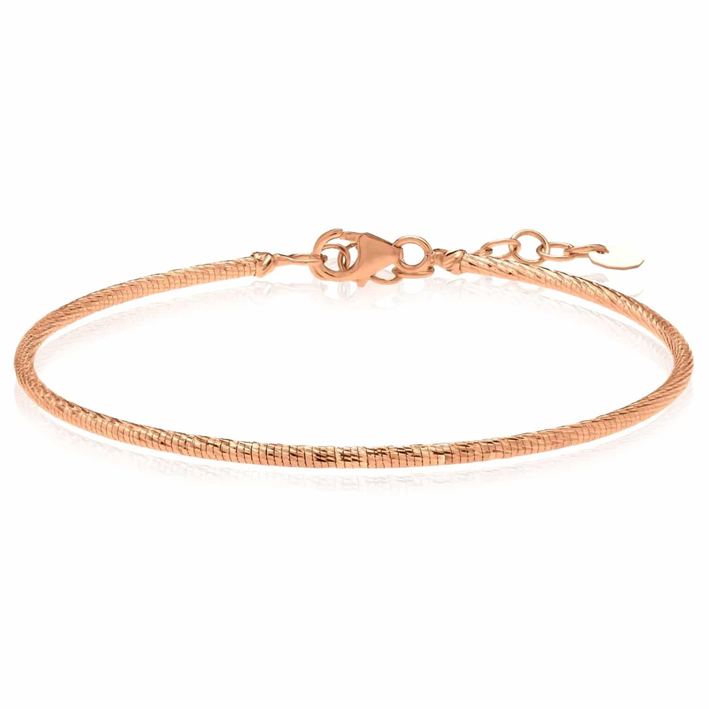 Solid 14K Real Gold Yellow White Rose Diamond-Cut Bangle Stack Bracelet 7"-8.25" Adju