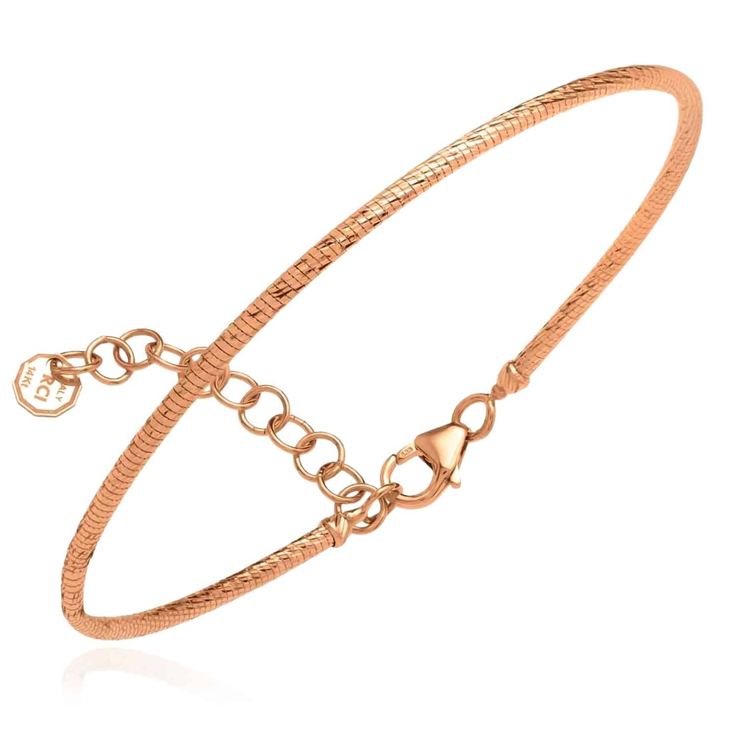 Solid 14K Real Gold Yellow White Rose Diamond-Cut Bangle Stack Bracelet 7"-8.25" Adju