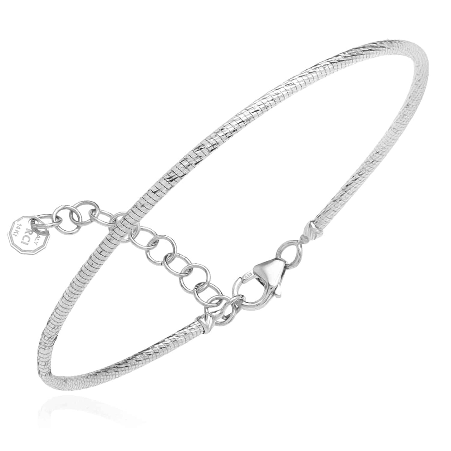 Solid 14K Real Gold Yellow White Rose Diamond-Cut Bangle Stack Bracelet 7"-8.25" Adju