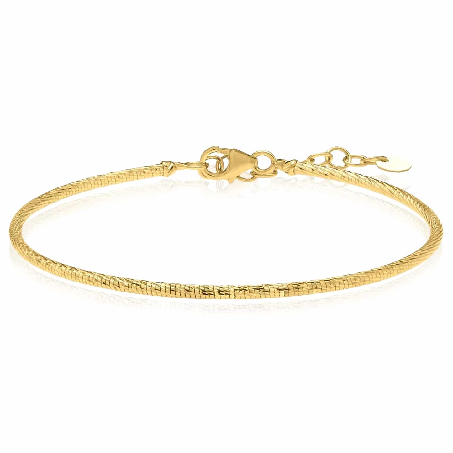 Solid 14K Real Gold Yellow White Rose Diamond-Cut Bangle Stack Bracelet 7"-8.25" Adju