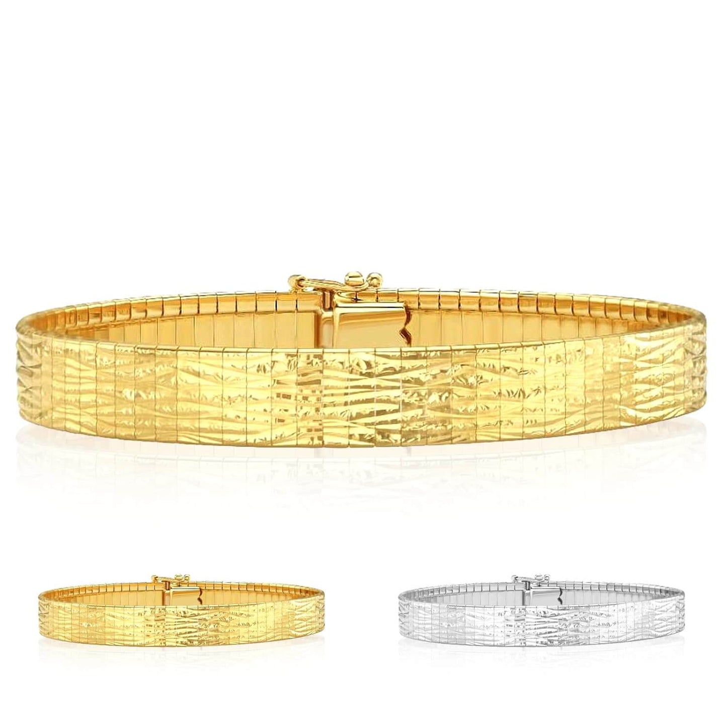 Solid 14K Real Gold Yellow White 8mm Glacier Omega Bracelet 7"
