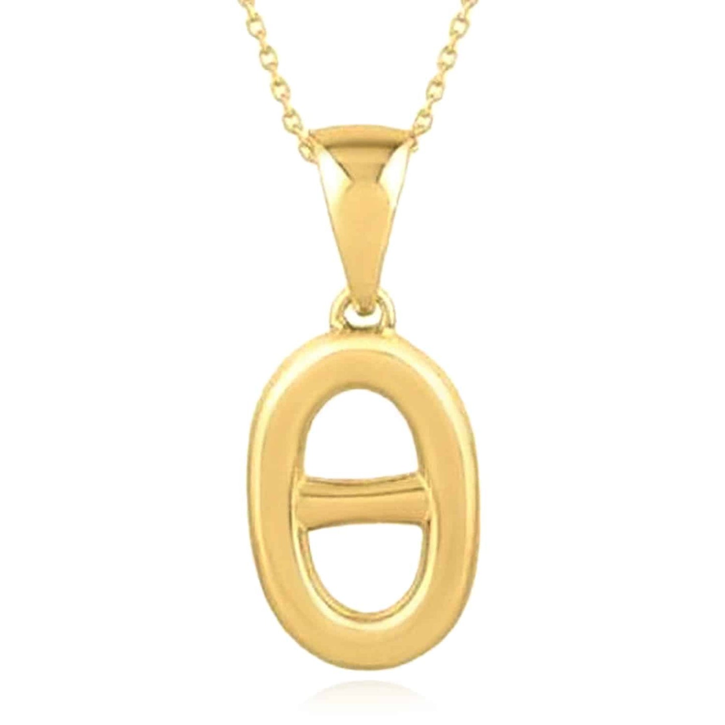 14K Real Gold Oval Puff Mariner Pendant Cable Necklace 18"
