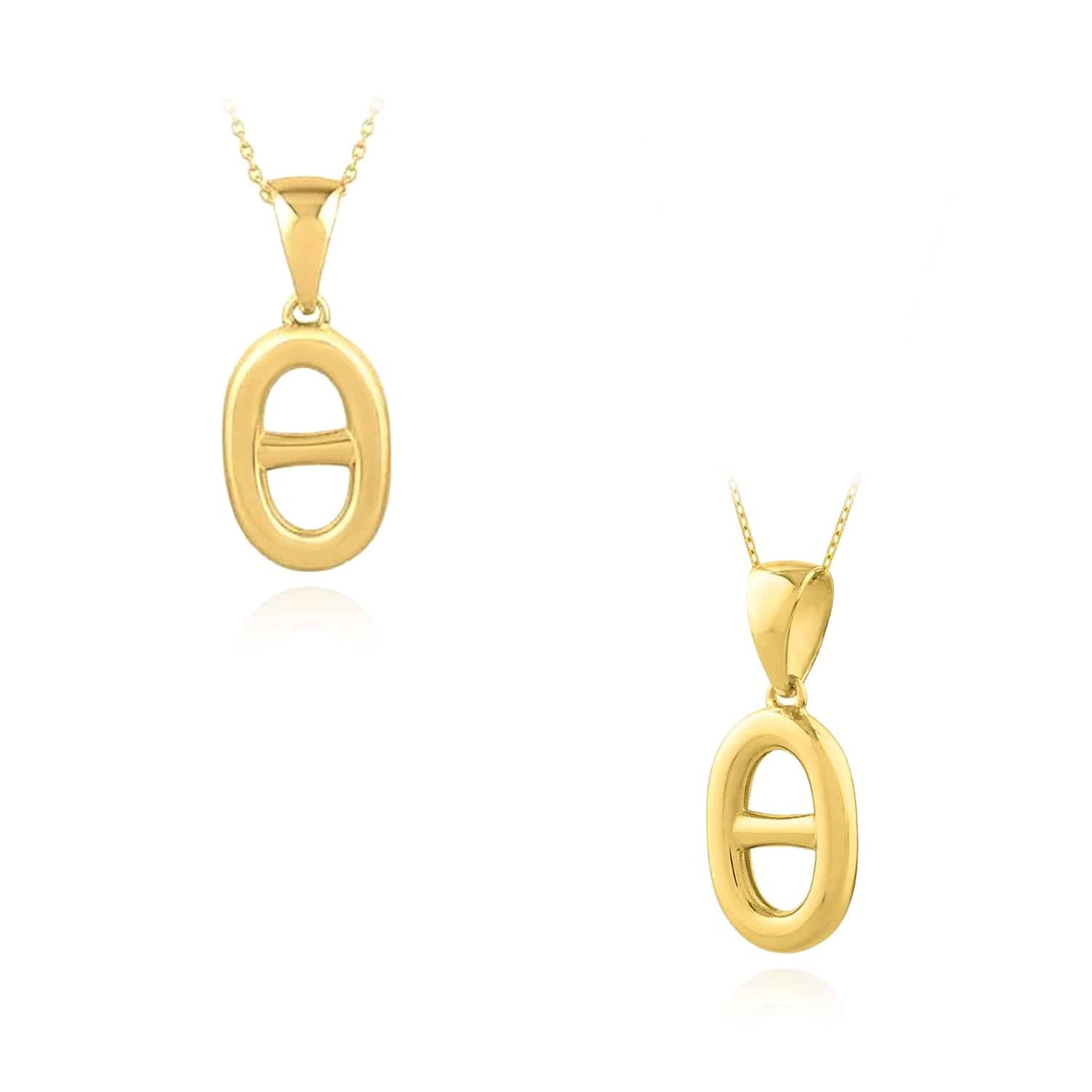 14K Real Gold Oval Puff Mariner Pendant Cable Necklace 18"