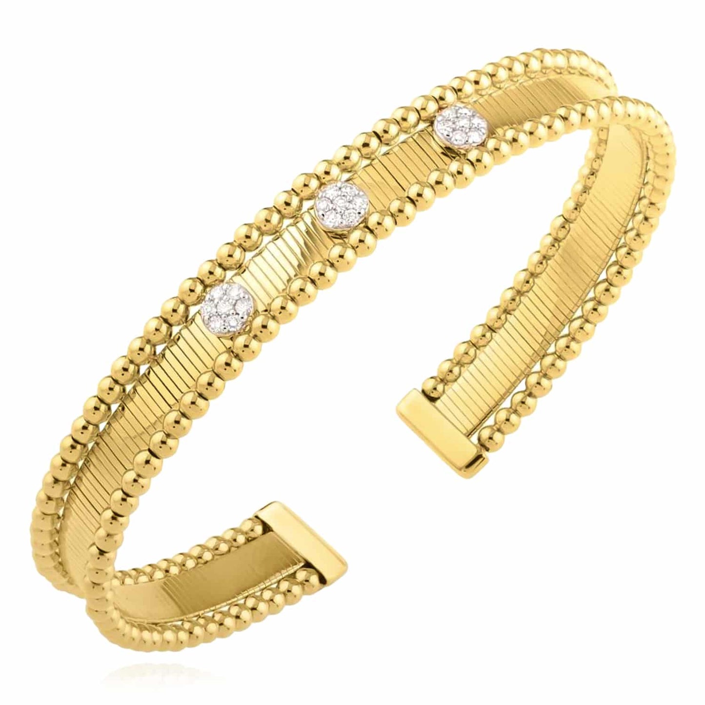 0.24CTW Real Diamond 14K Real Gold Yellow White 9mm Wide Bangle Bracelet