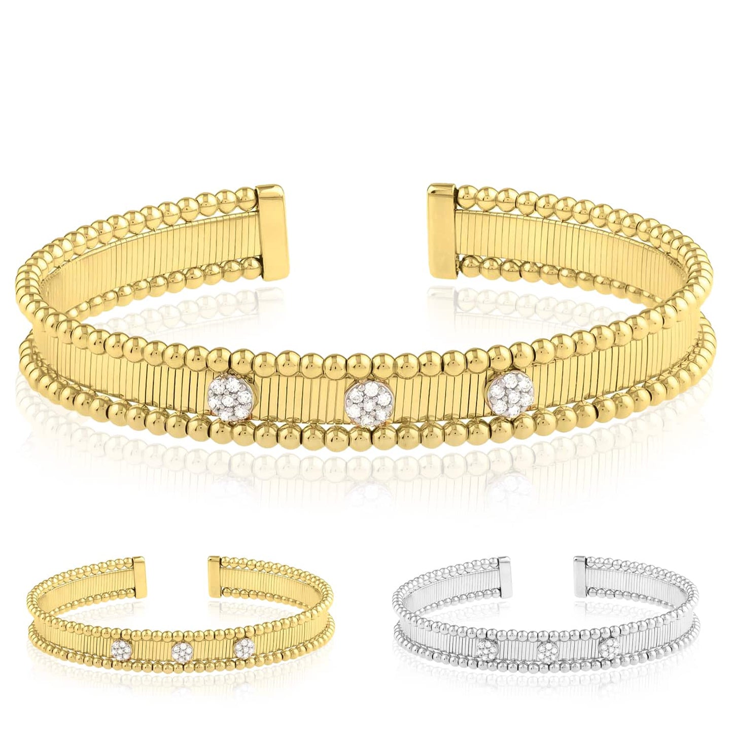 0.24CTW Real Diamond 14K Real Gold Yellow White 9mm Wide Bangle Bracelet