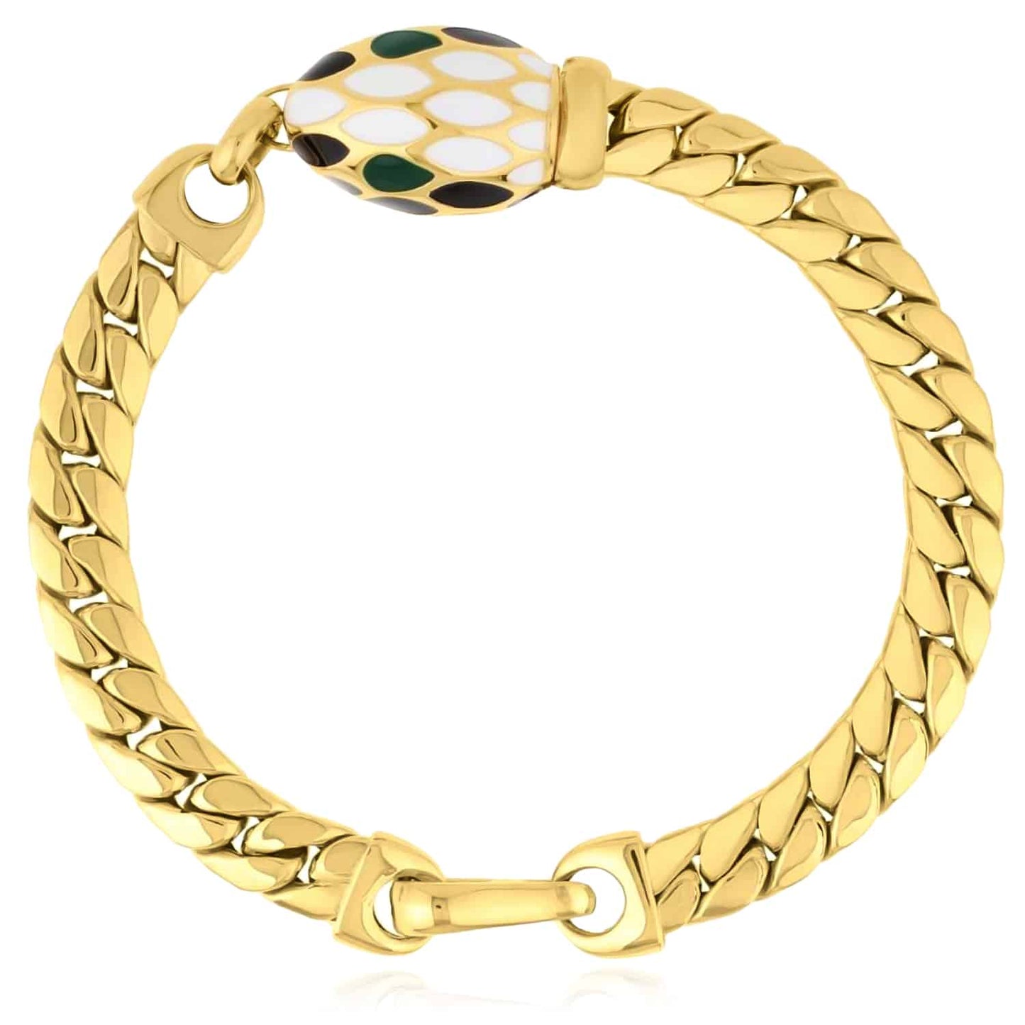 Solid 14K Real Gold Yellow 7mm Cuban Serpent Curb Enamel Bracelet 7.5" Special Clasp