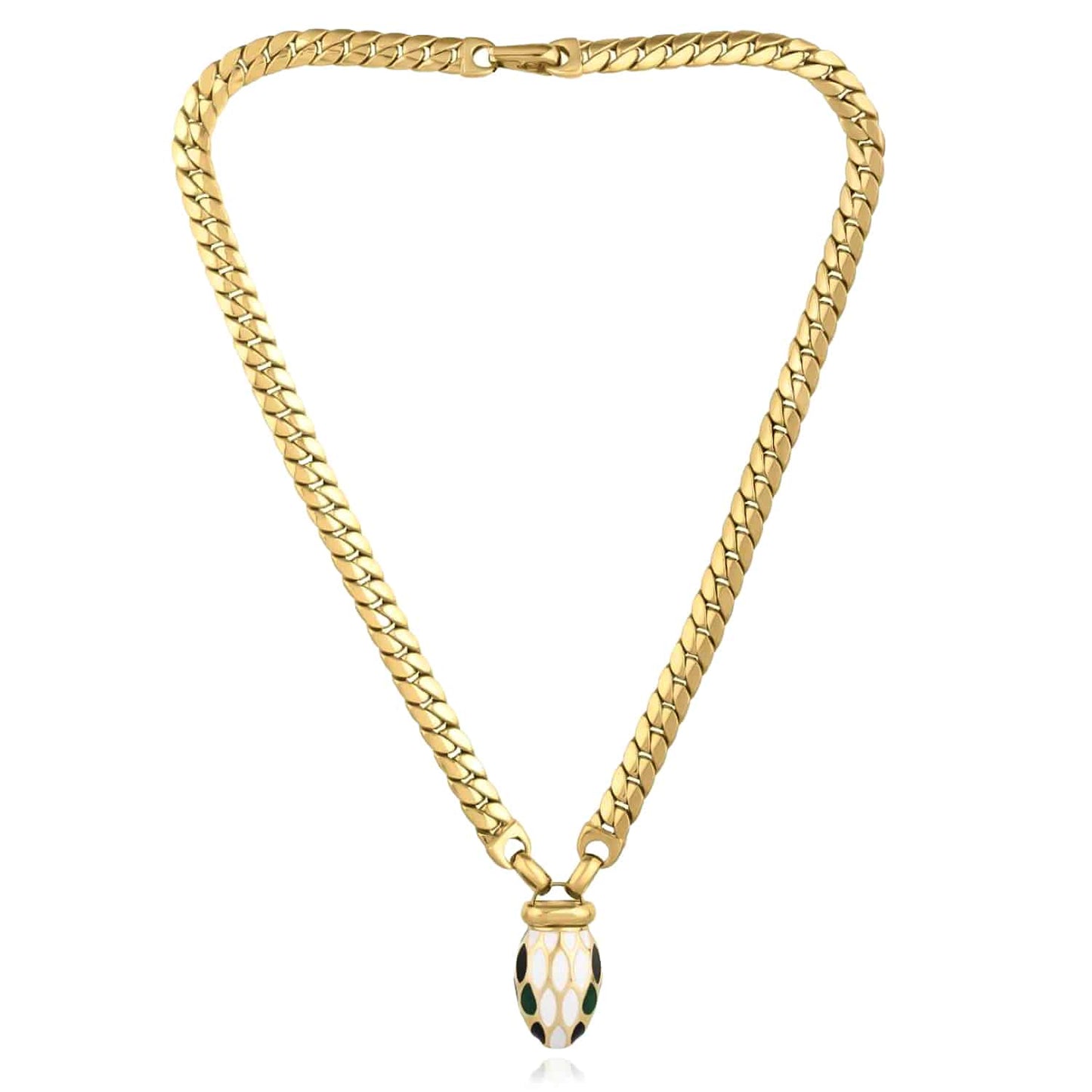 Solid 14K Real Gold 7mm Cuban Serpent Curb Enamel Necklace 18" Special Clasp