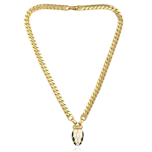 14K Yellow Gold 7mm Cuban Serpent Curb Enamel Necklace (Solid Links) 18" Special Clasp