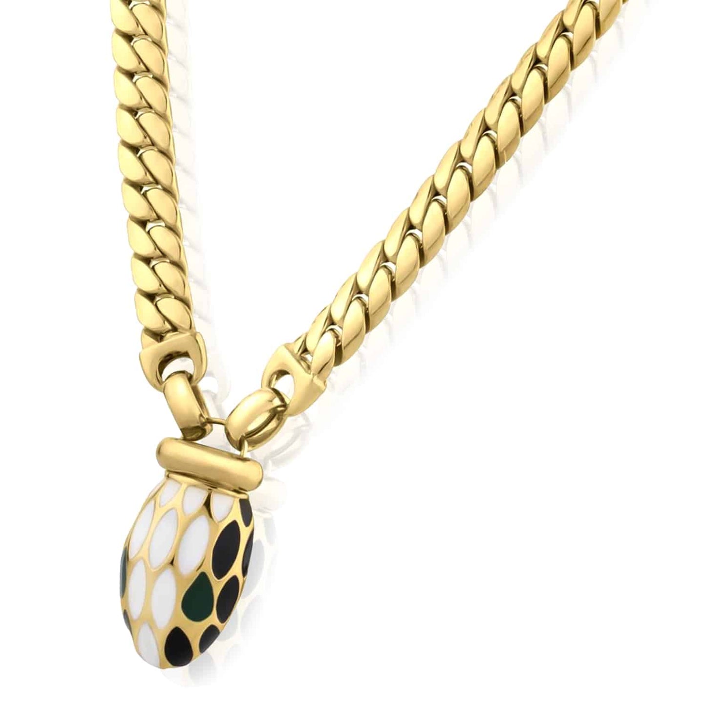 Solid 14K Real Gold 7mm Cuban Serpent Curb Enamel Necklace 18" Special Clasp