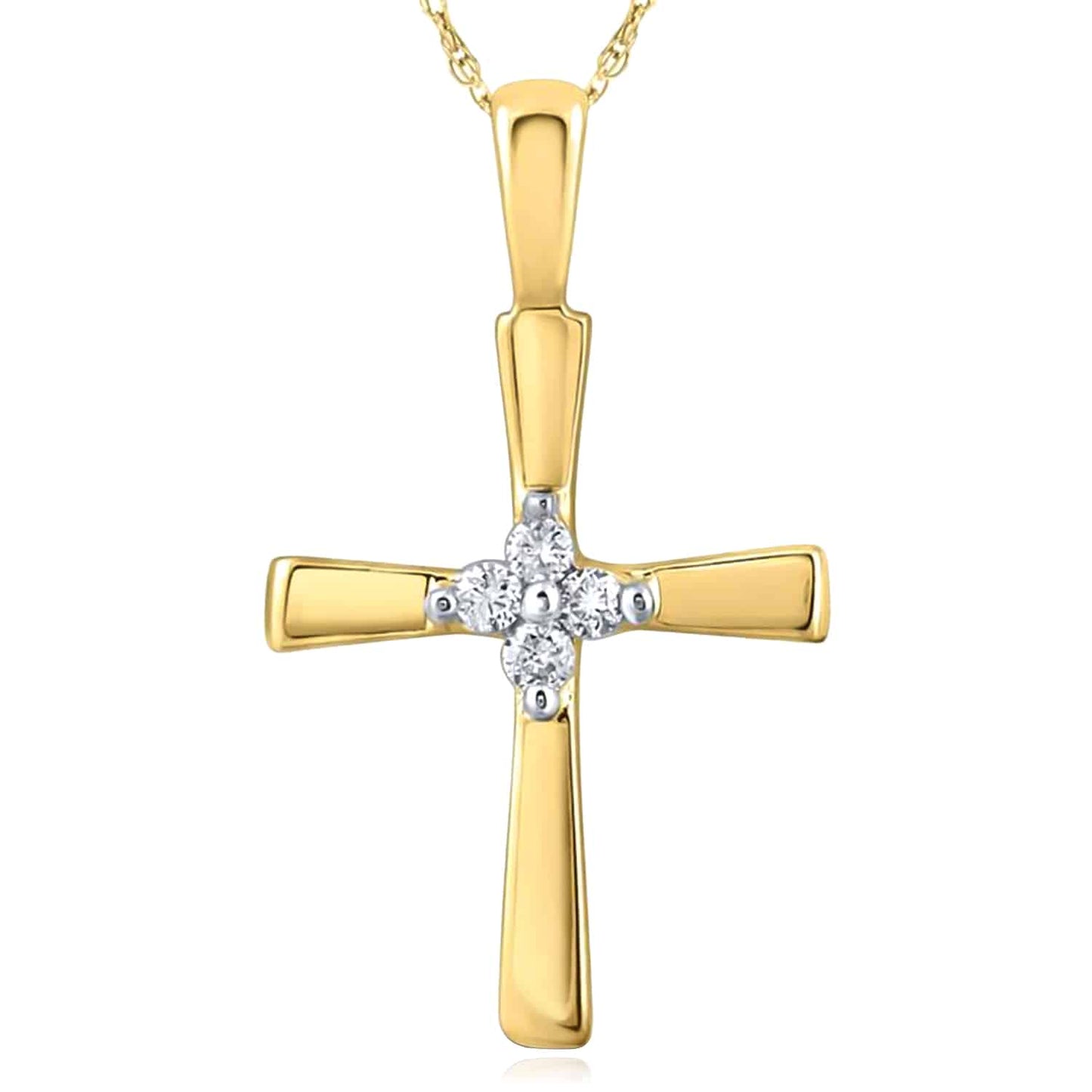 0.05CTW Real Diamond 10K Gold Yellow White Cross Pendant 0.75"