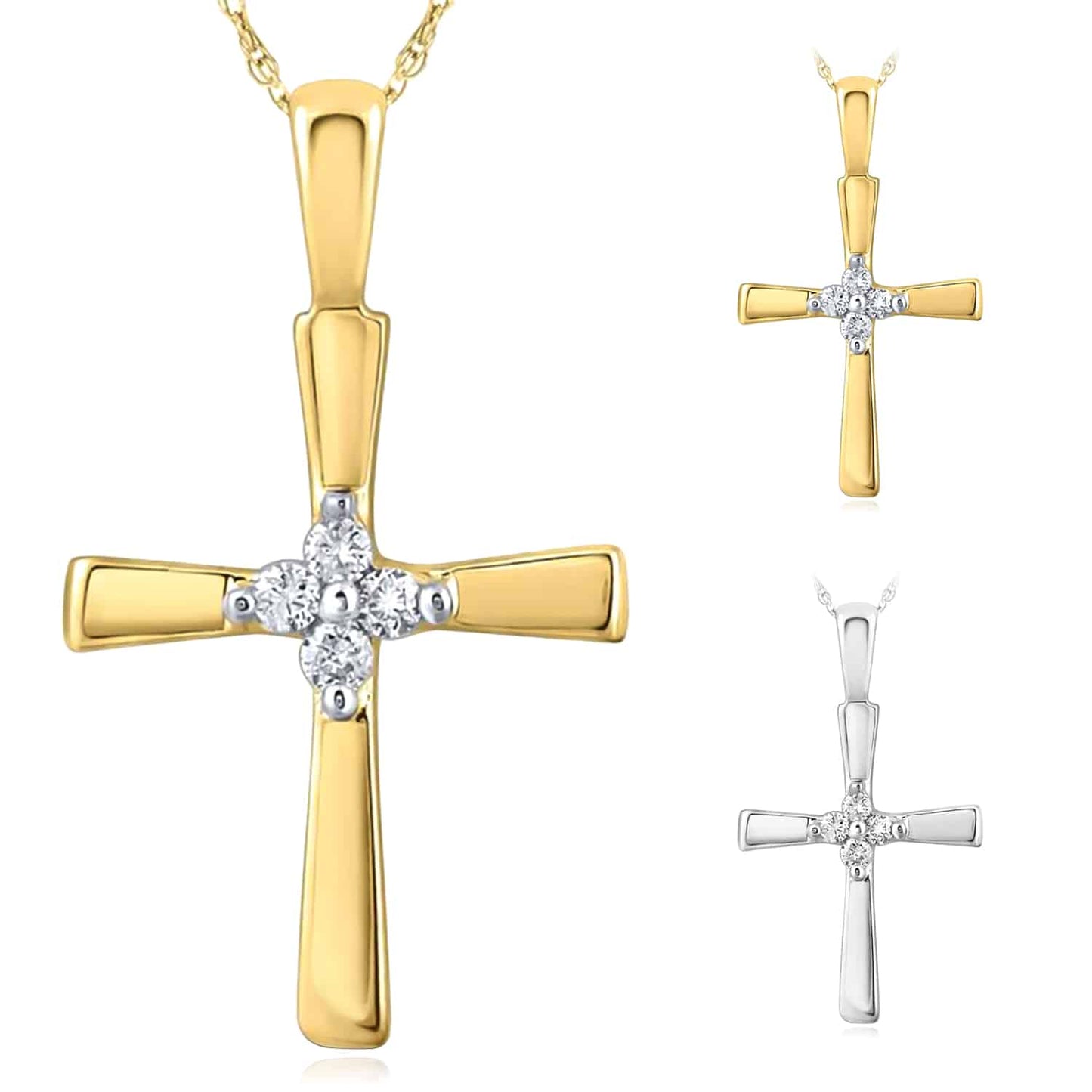 0.05CTW Real Diamond 10K Gold Yellow White Cross Pendant 0.75"