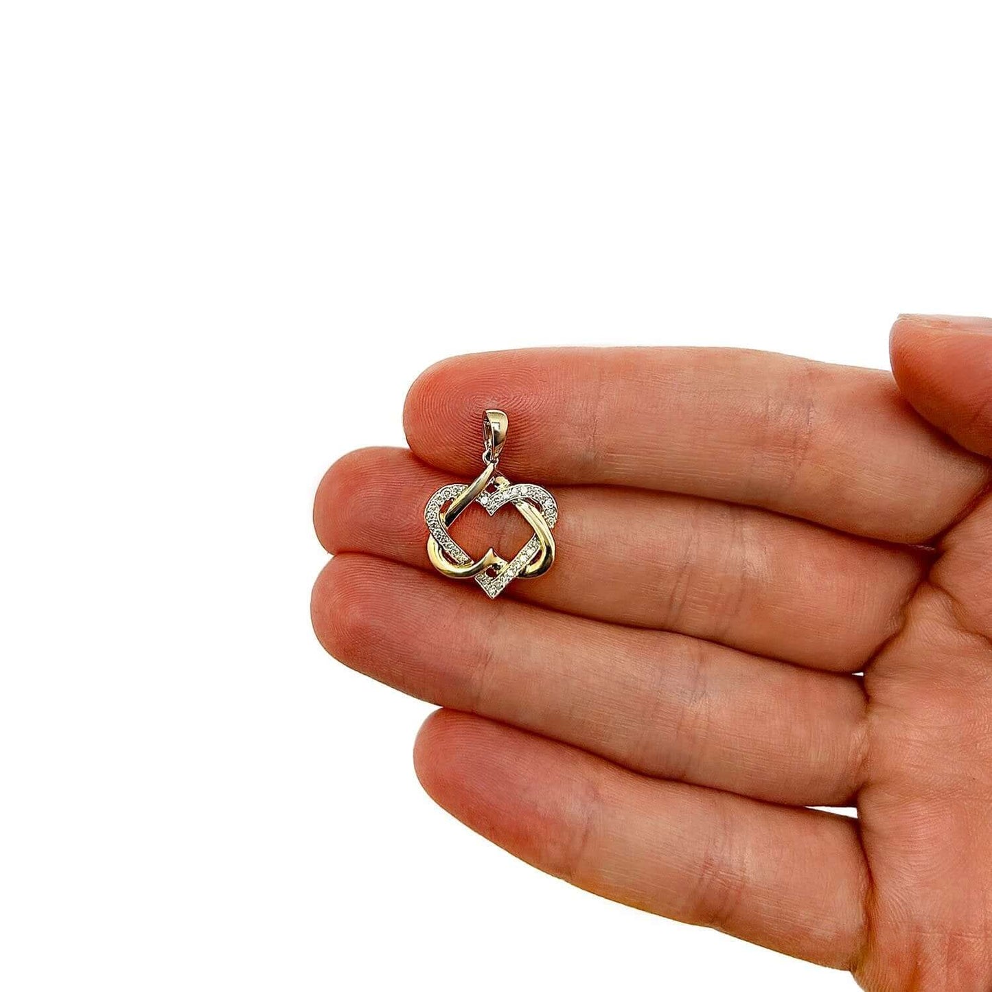 0.16CTW Real Diamond 10K Gold Yellow White Rose Interlocked Heart Pendant