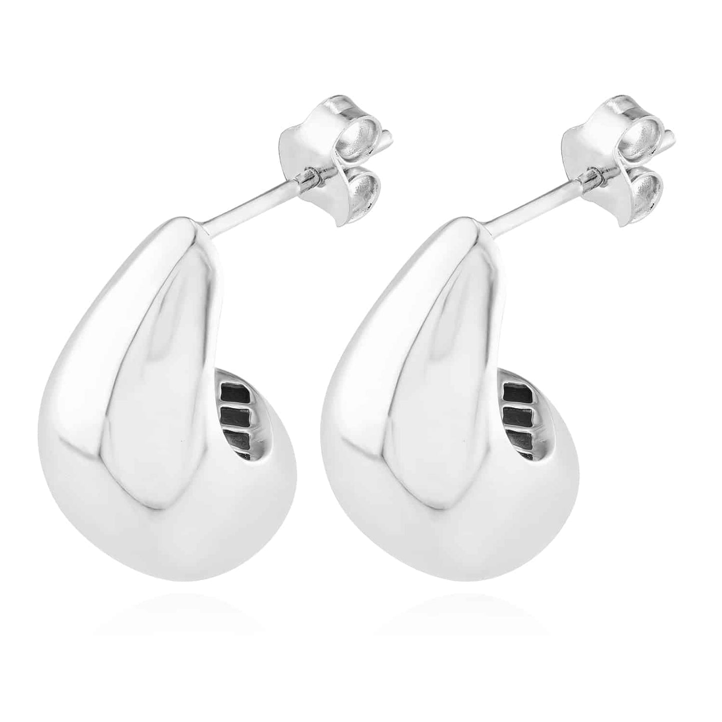 14K Real Gold Yellow White Modern Teardrop Dome Sculptural Push Back Earrings