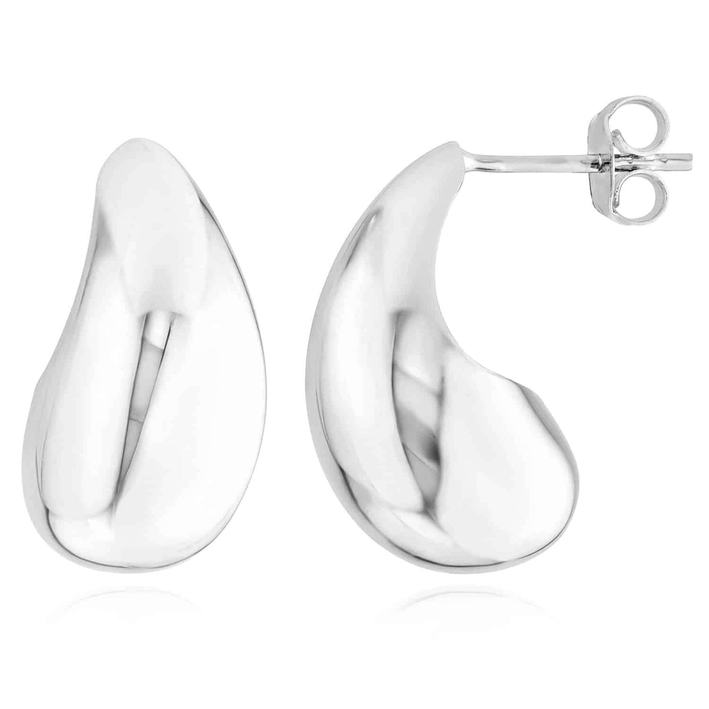 14K Real Gold Yellow White Modern Teardrop Dome Sculptural Push Back Earrings