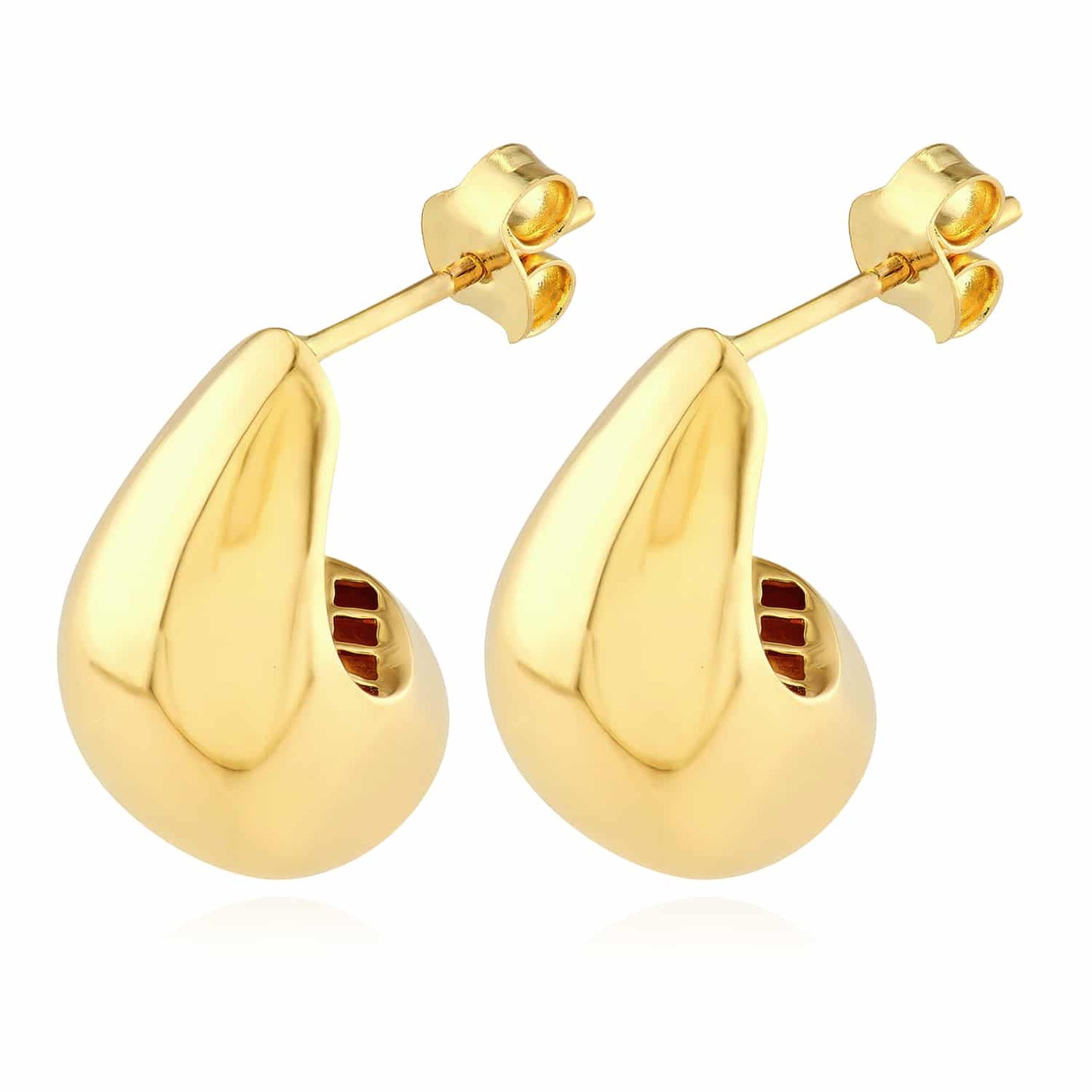 14K Real Gold Yellow White Modern Teardrop Dome Sculptural Push Back Earrings