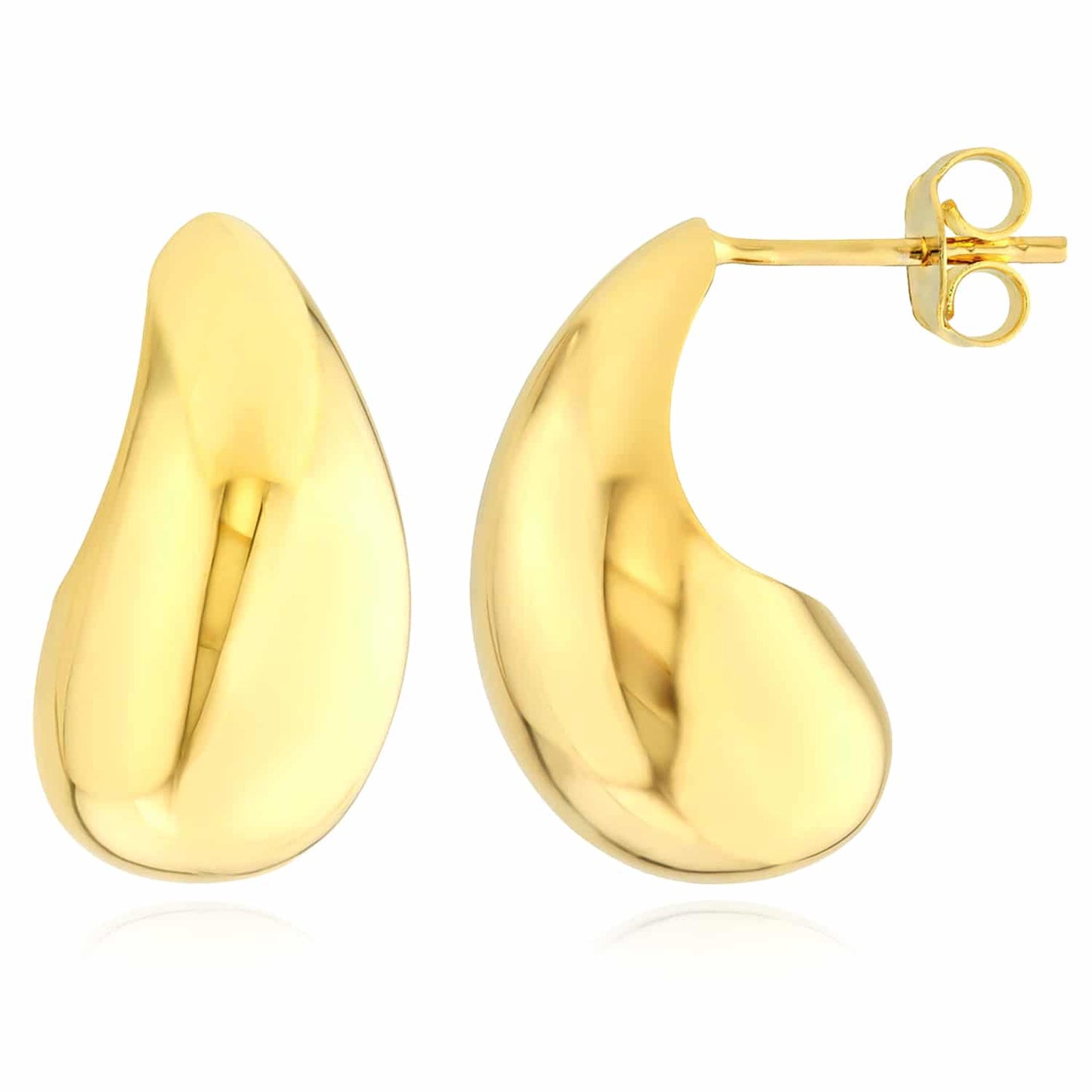 14K Real Gold Yellow White Modern Teardrop Dome Sculptural Push Back Earrings