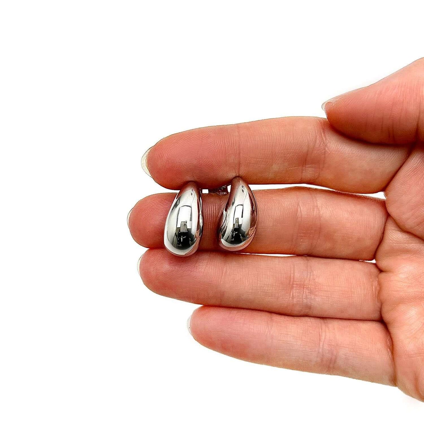 14K Real Gold Yellow White Modern Teardrop Dome Sculptural Push Back Earrings