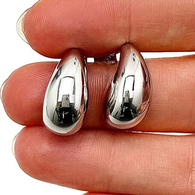14K Real Gold Yellow White Modern Teardrop Dome Sculptural Push Back Earrings