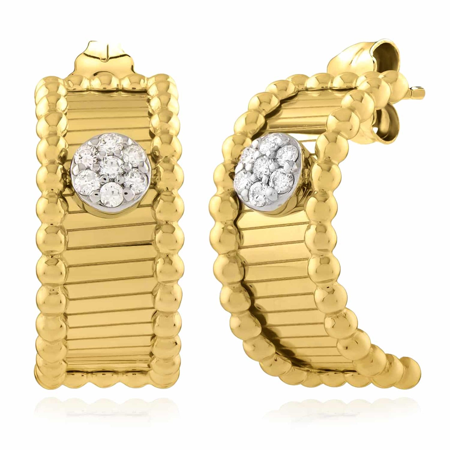 0.17CTW Real Diamond 14K Real Gold Half-Moon Stud Push Back Earrings 8.5mm