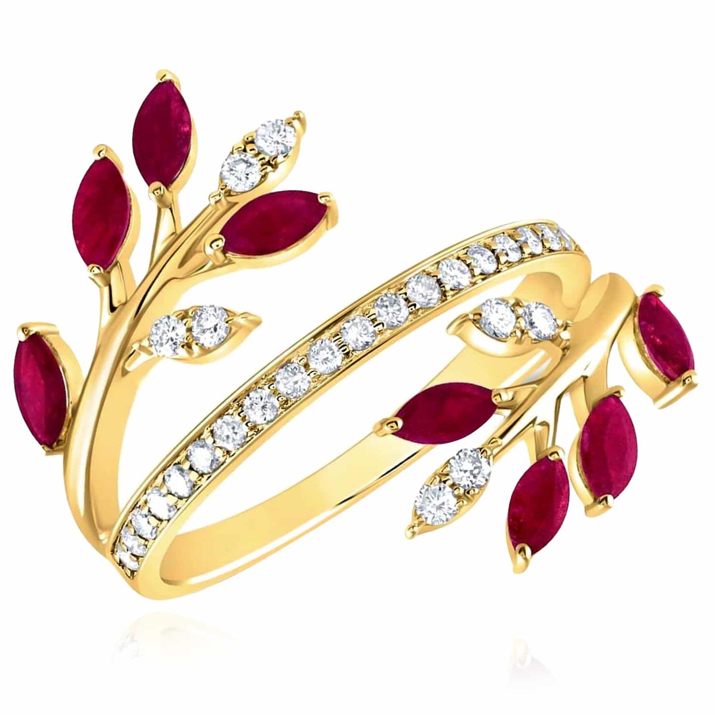 1.00CTW Real Diamond & Ruby 14K Real Gold Cocktail Ring