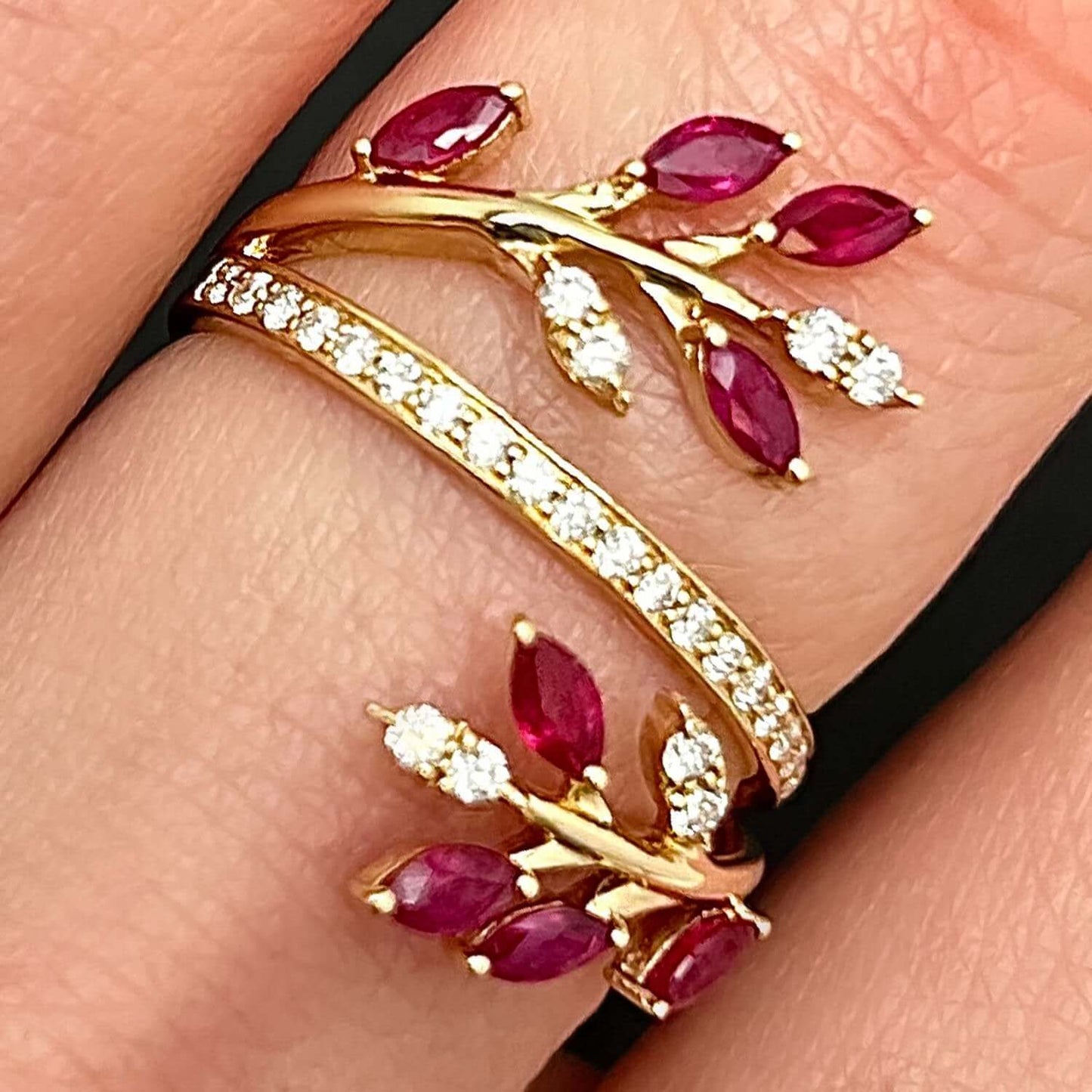 1.00CTW Real Diamond & Ruby 14K Real Gold Cocktail Ring