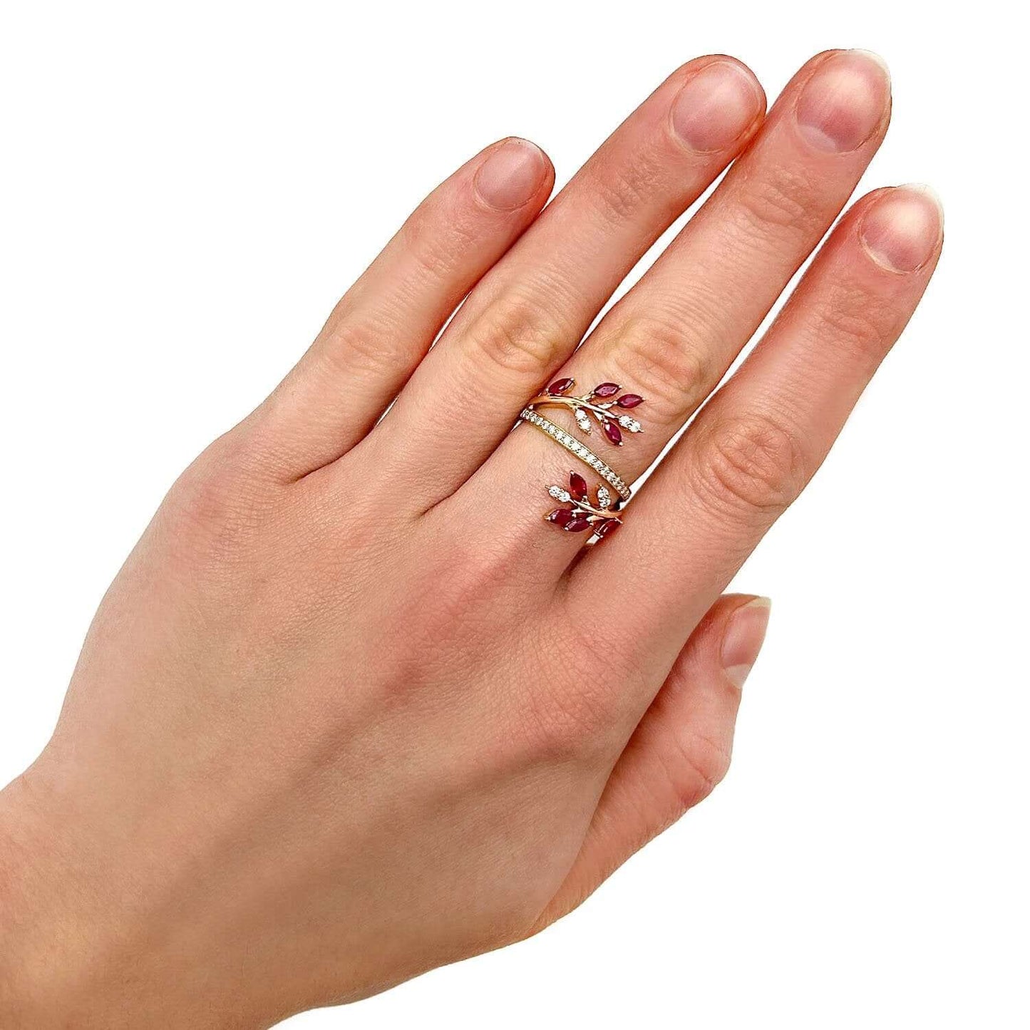 1.00CTW Real Diamond & Ruby 14K Real Gold Cocktail Ring