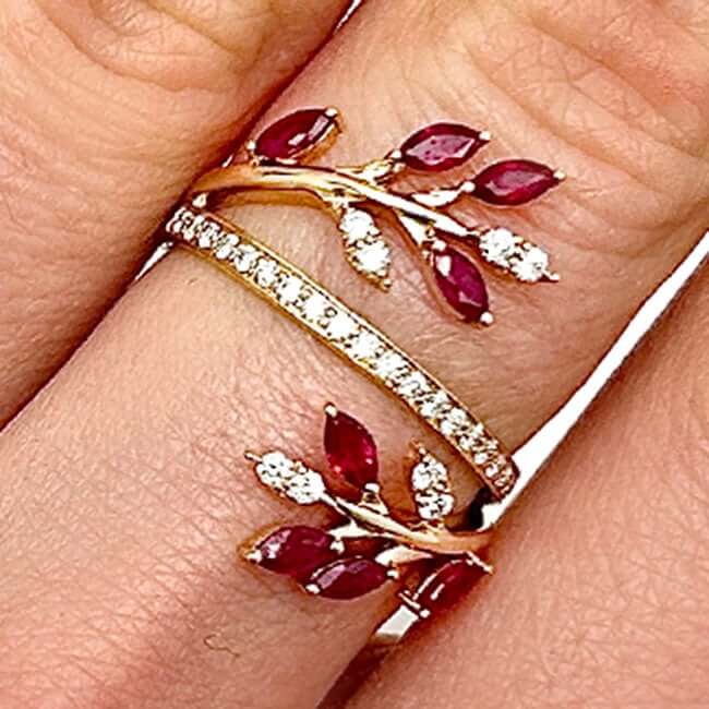 1.00CTW Real Diamond & Ruby 14K Real Gold Cocktail Ring