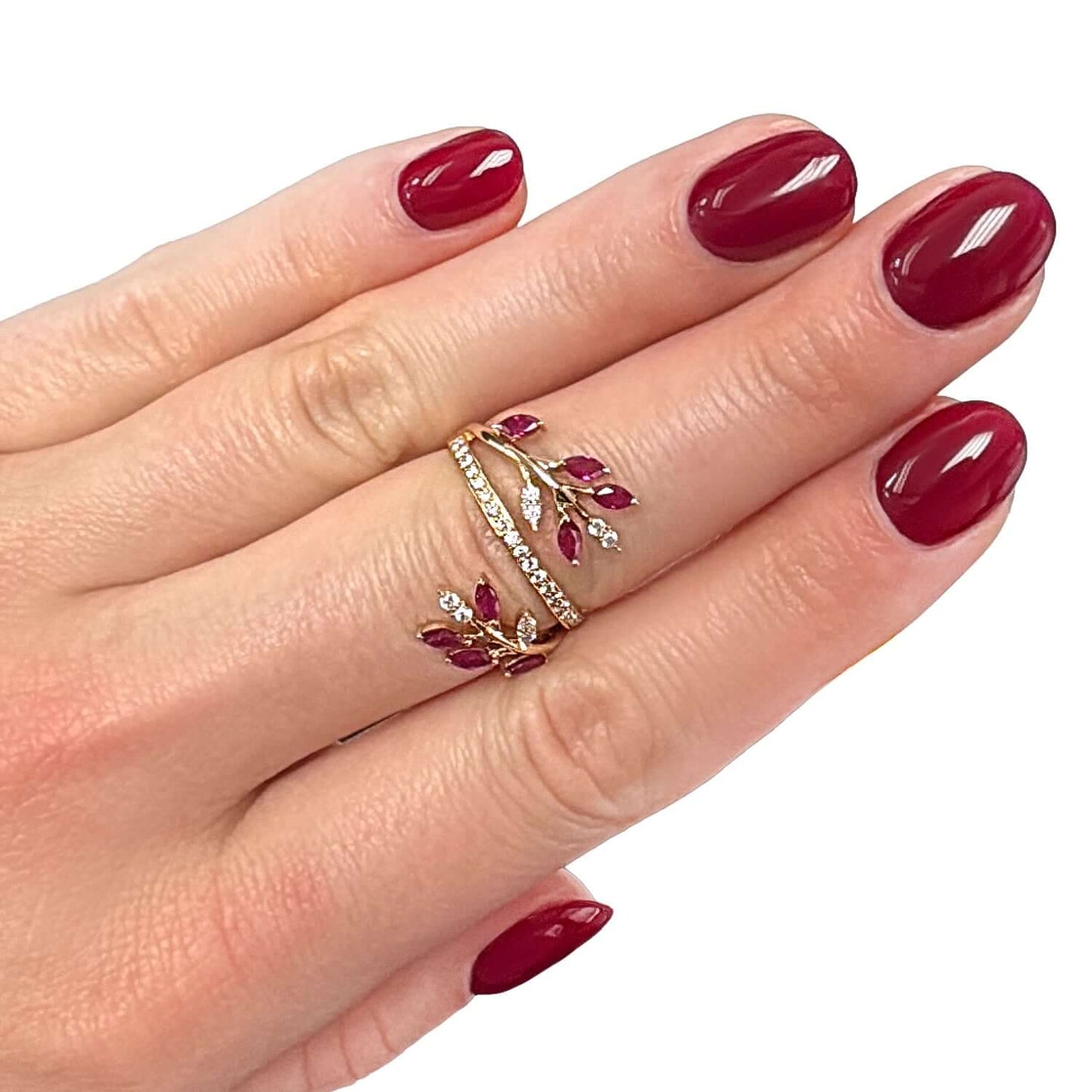 1.00CTW Real Diamond & Ruby 14K Real Gold Cocktail Ring