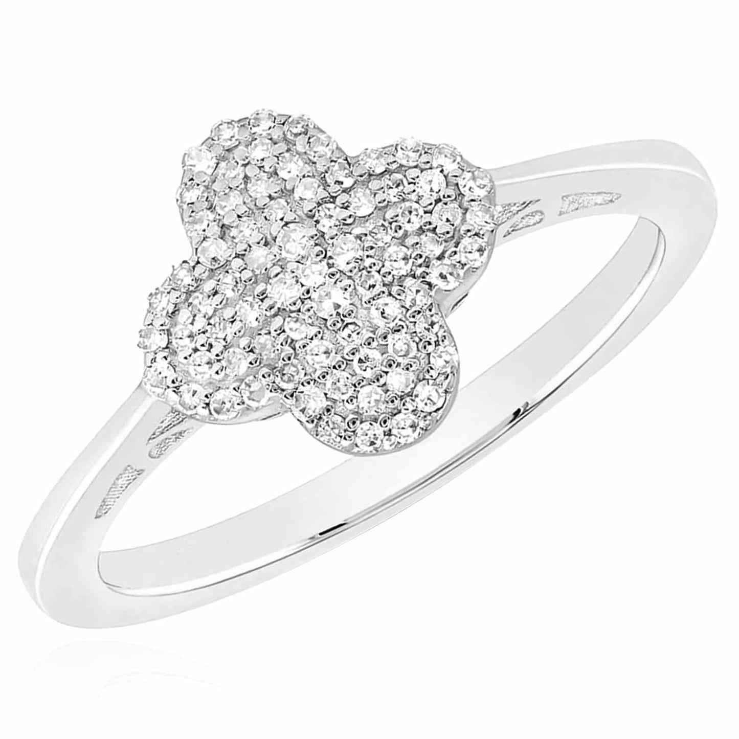 0.20CTW Real Diamond 10K Gold Yellow White Clover Cocktail Ring