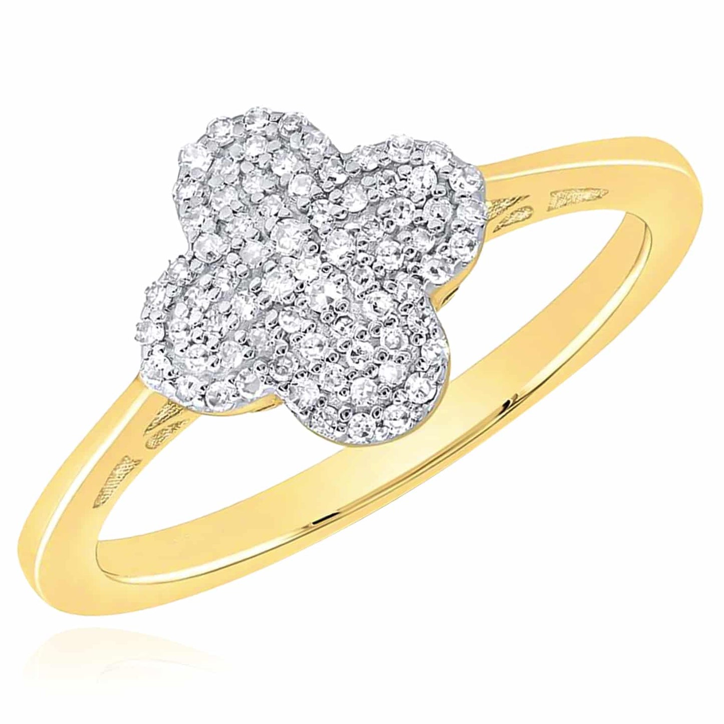 0.20CTW Real Diamond 10K Gold Yellow White Clover Cocktail Ring