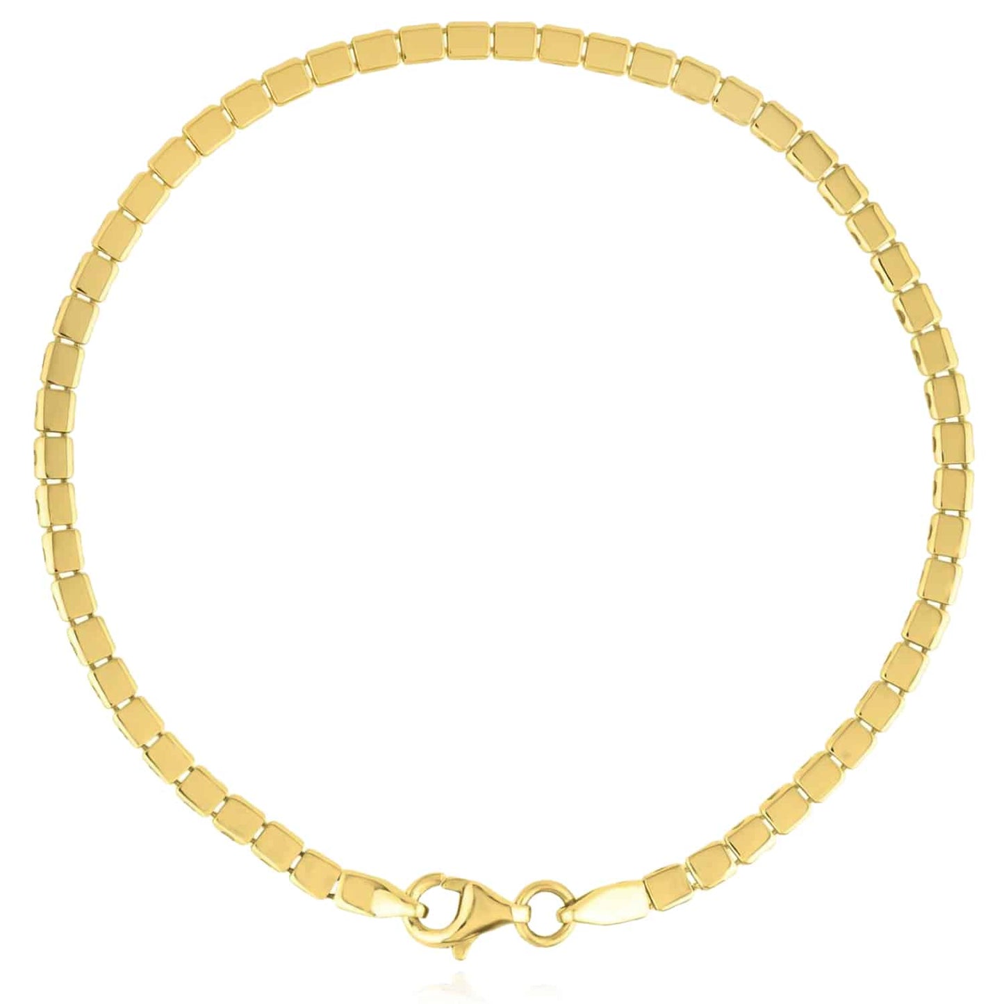 14K Real Gold Yellow 2.6mm Mini Cube Bracelet 7" Adjustable