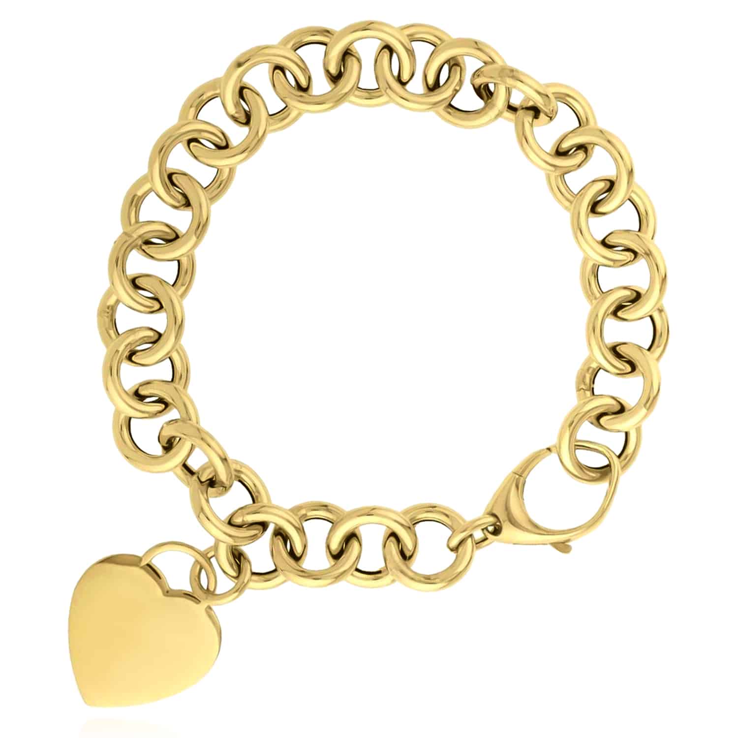 14K Real Gold Yellow Heart Tag & Rolo Bracelet 7.5"