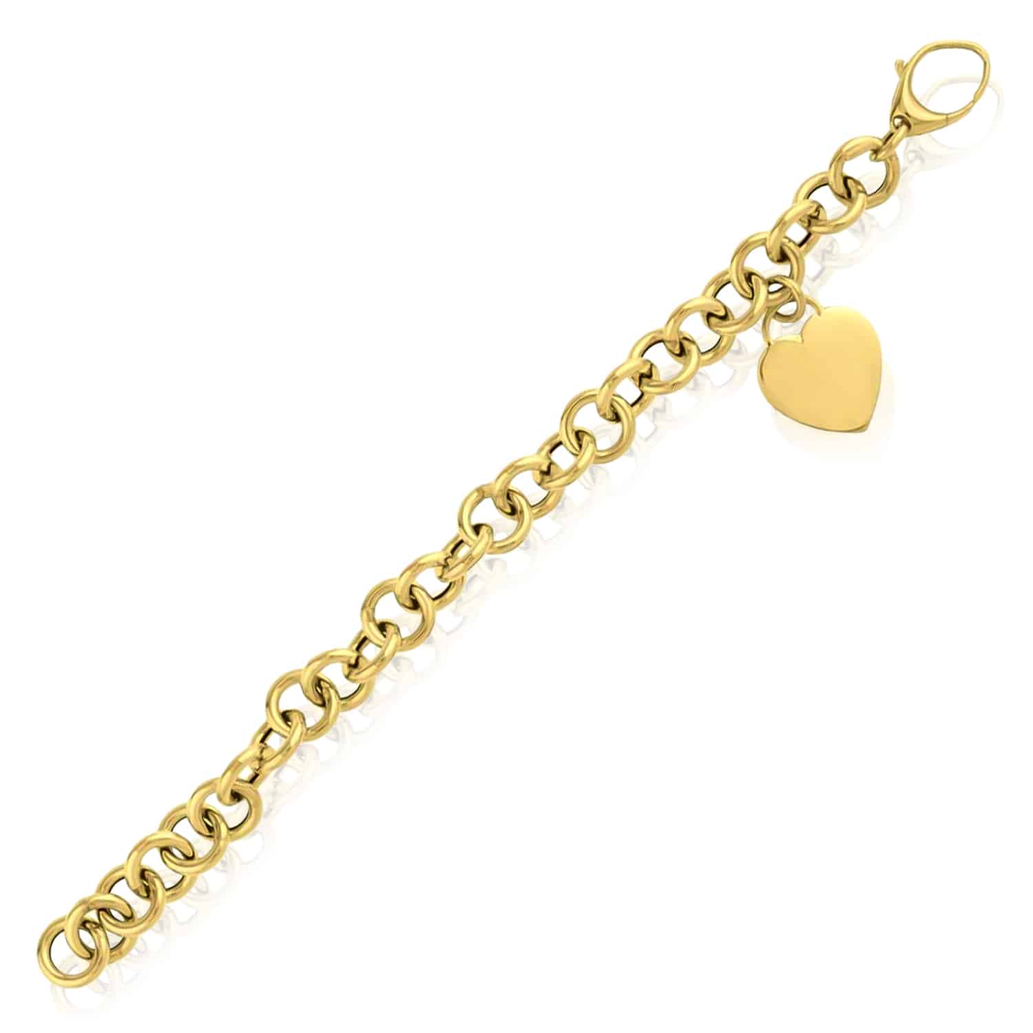14K Real Gold Yellow Heart Tag & Rolo Bracelet 7.5"