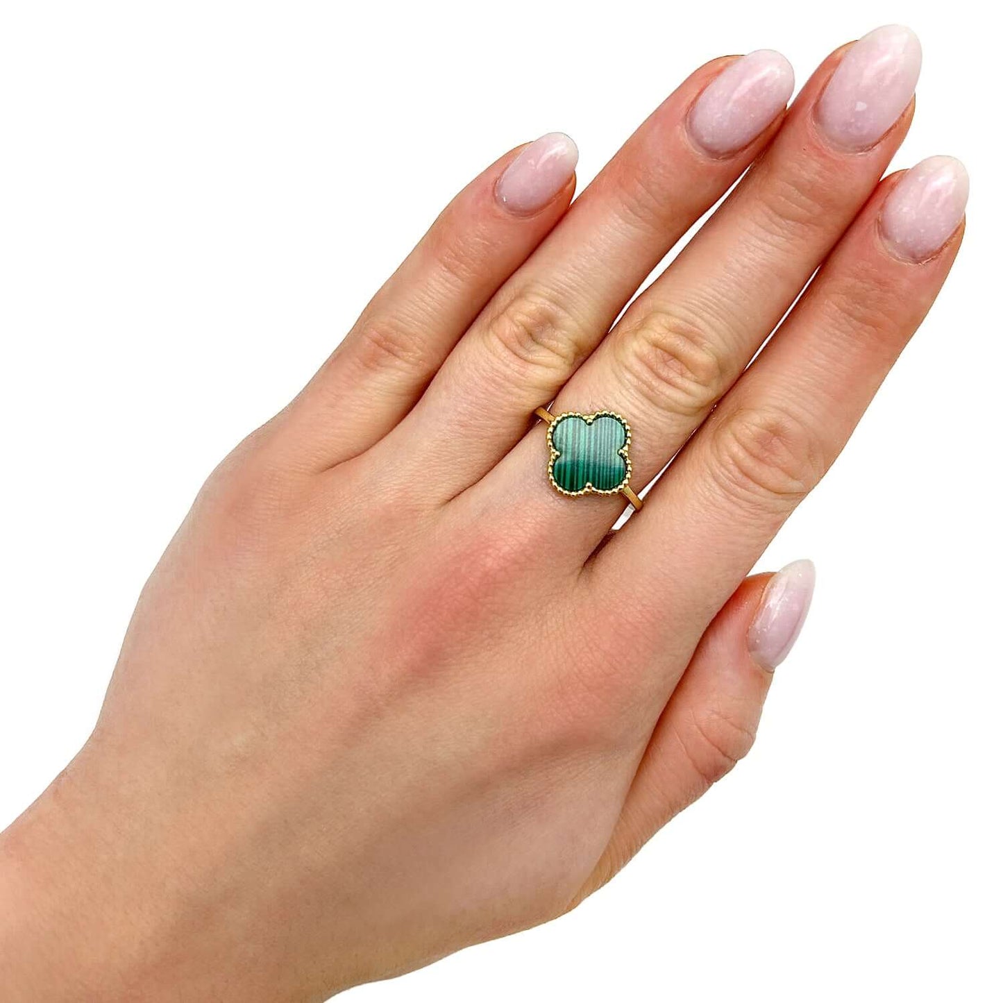 Gold Over Silver Pink, MOP, Black Onyx, White MOP, Malachite, Carnelian Clover Ring