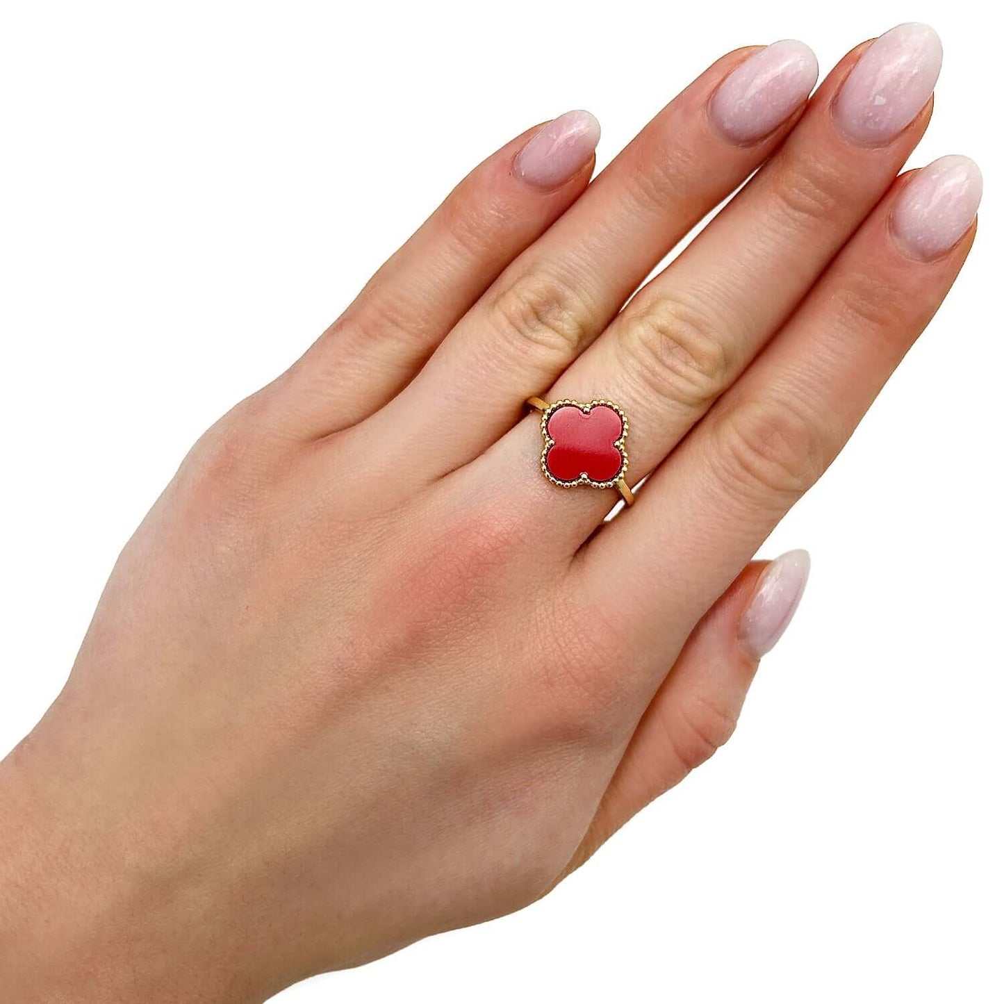 Gold Over Silver Pink, MOP, Black Onyx, White MOP, Malachite, Carnelian Clover Ring