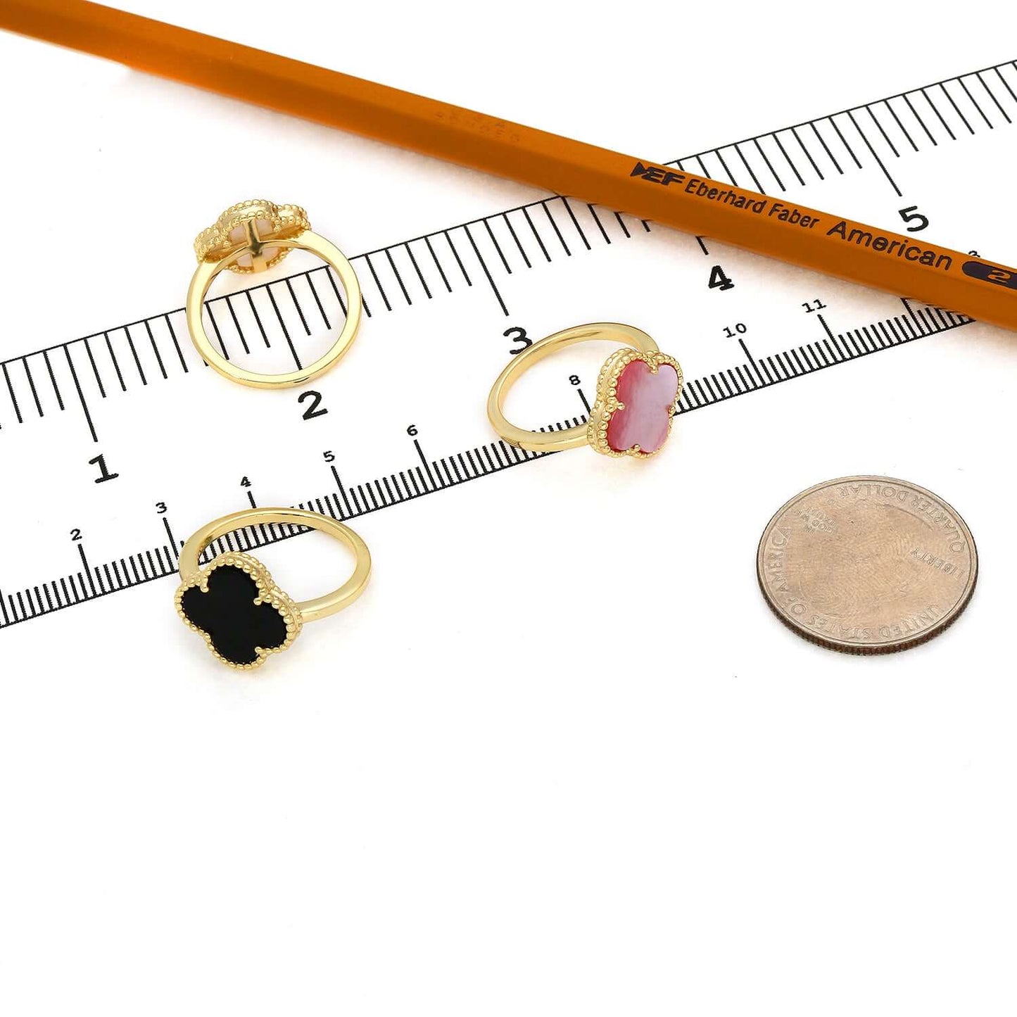 Gold Over Silver Pink, MOP, Black Onyx, White MOP, Malachite, Carnelian Clover Ring