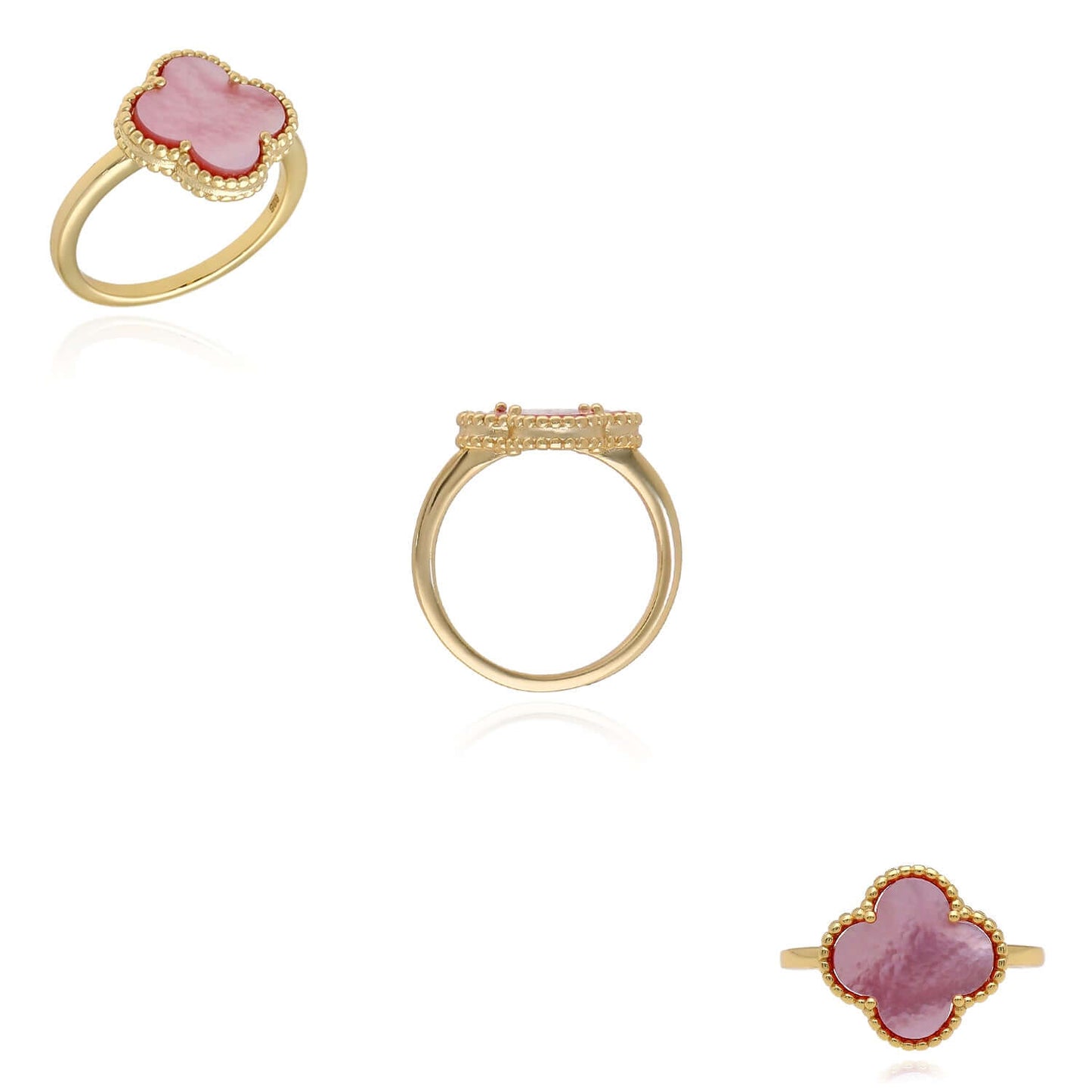 Gold Over Silver Pink, MOP, Black Onyx, White MOP, Malachite, Carnelian Clover Ring