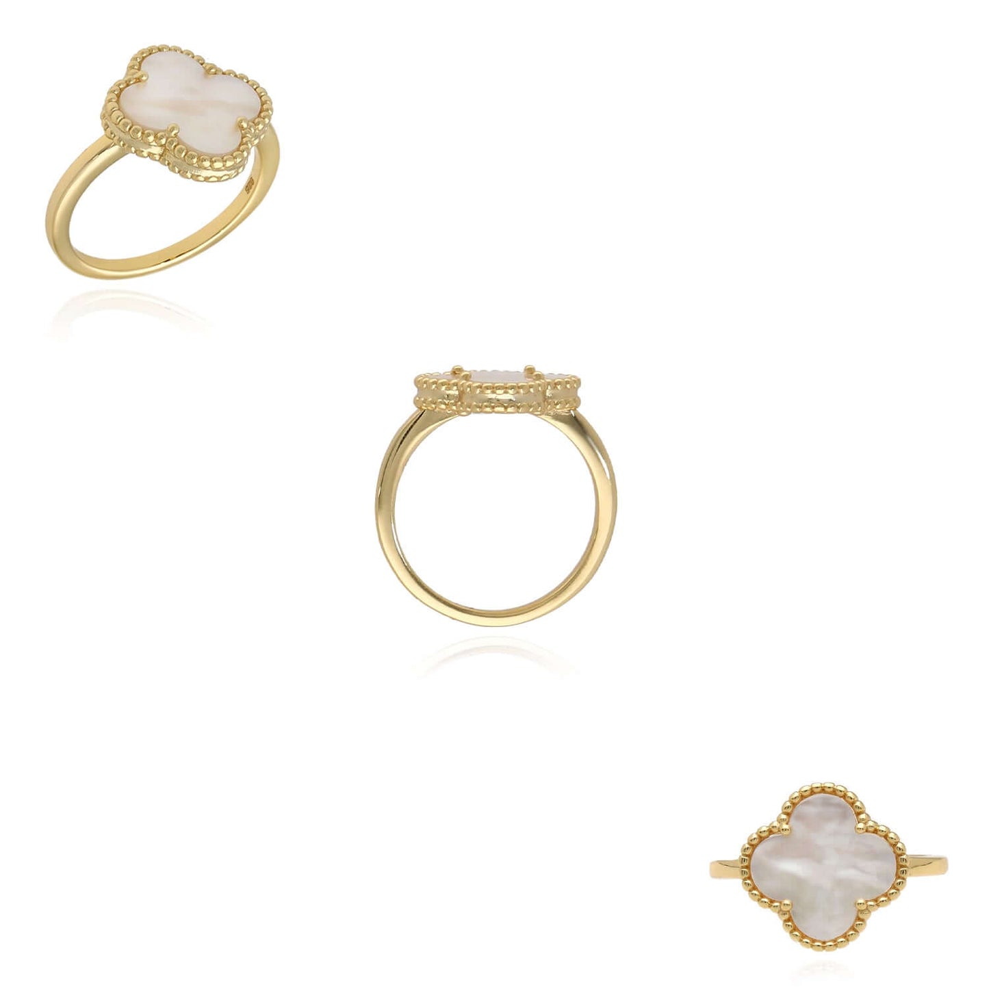 Gold Over Silver Pink, MOP, Black Onyx, White MOP, Malachite, Carnelian Clover Ring