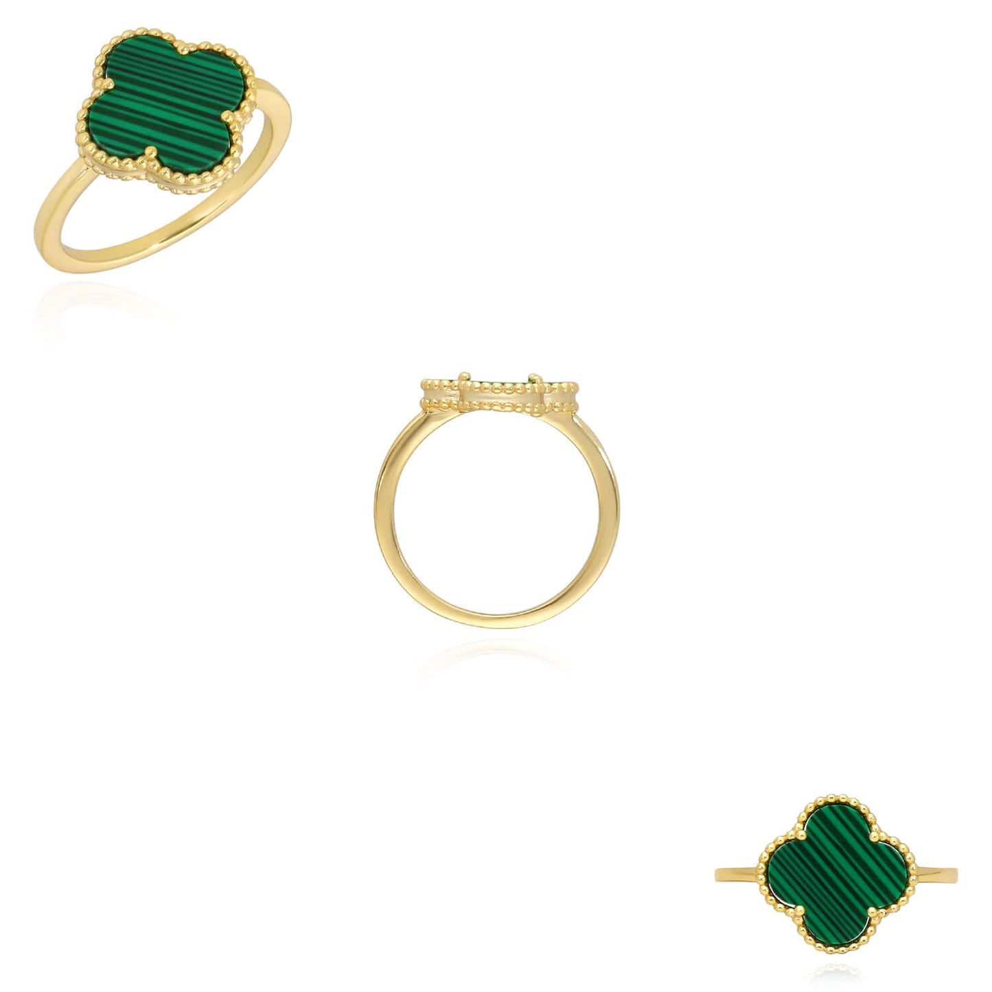 Gold Over Silver Pink, MOP, Black Onyx, White MOP, Malachite, Carnelian Clover Ring