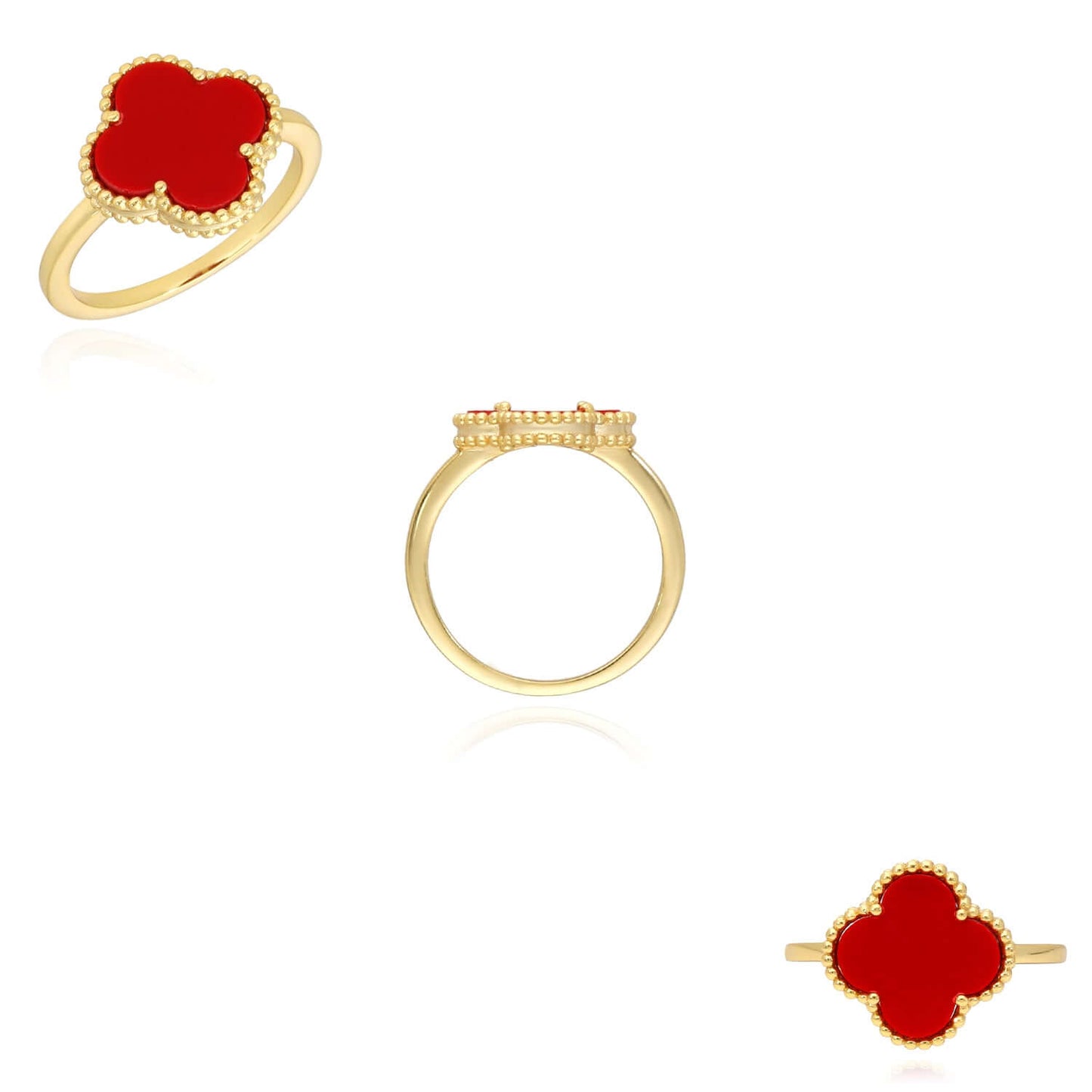 Gold Over Silver Pink, MOP, Black Onyx, White MOP, Malachite, Carnelian Clover Ring