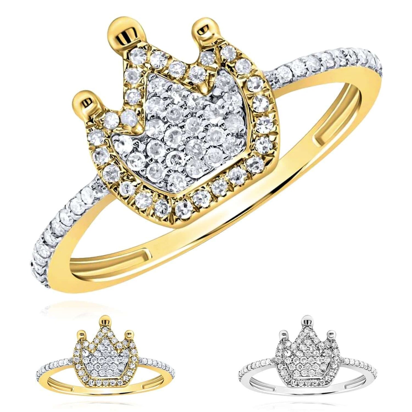0.25CTW Natural Diamond 10K Gold Yellow White Crown Ring